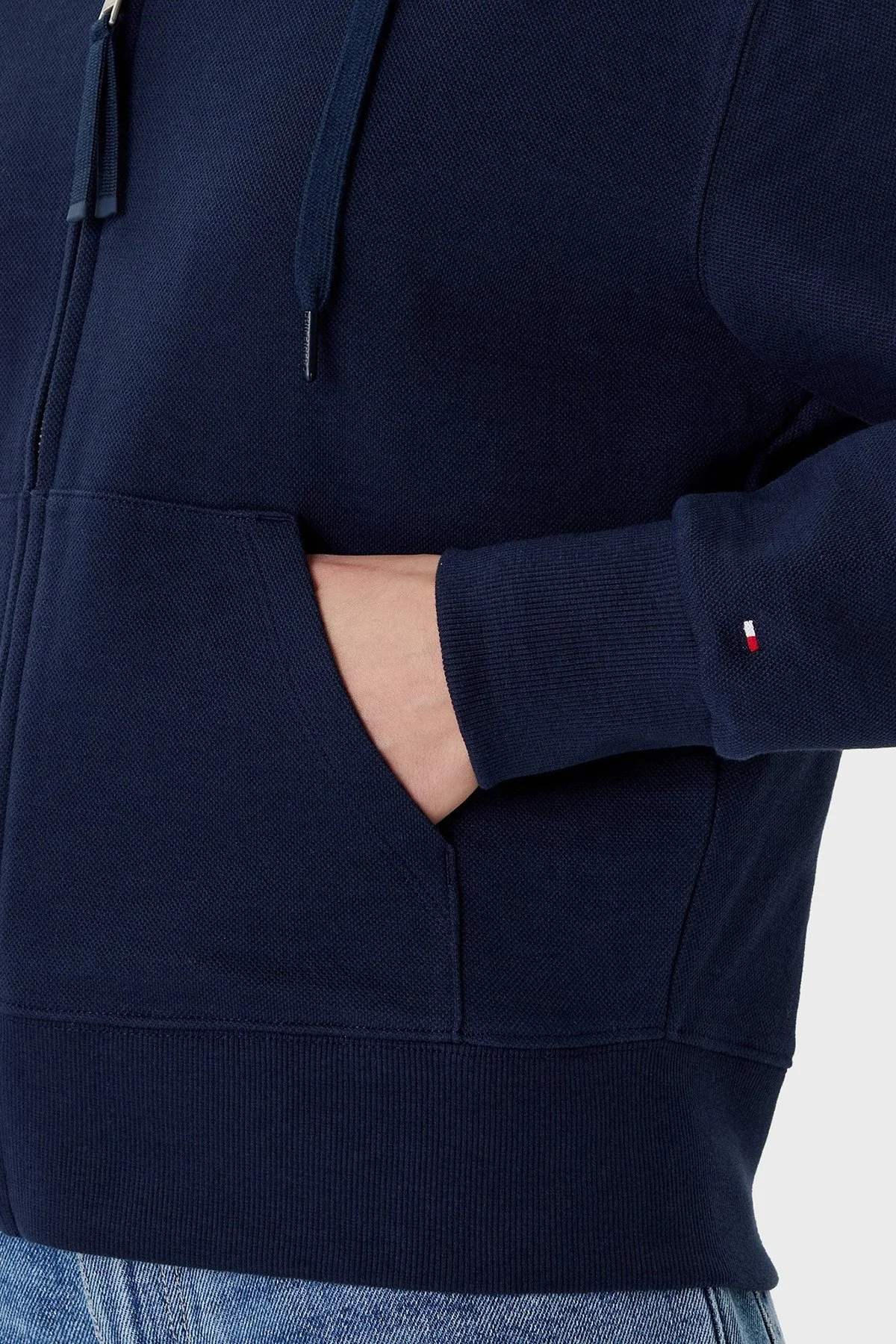 Tommy Hilfiger Logolu Pamuklu Regular Fit Kapüşonlu Crop Bayan Sweat WW0WW45742 C1G LACİVERT - 5