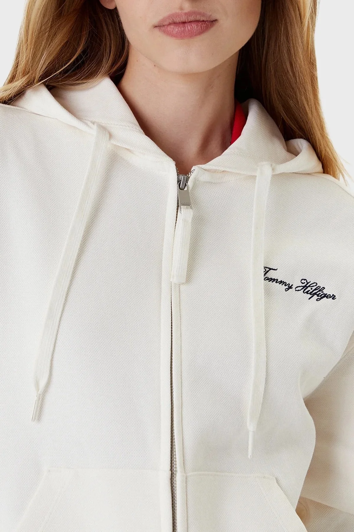 Tommy Hilfiger Logolu Pamuklu Regular Fit Kapüşonlu Crop Bayan Sweat WW0WW45742 YA8 BEYAZ - 4