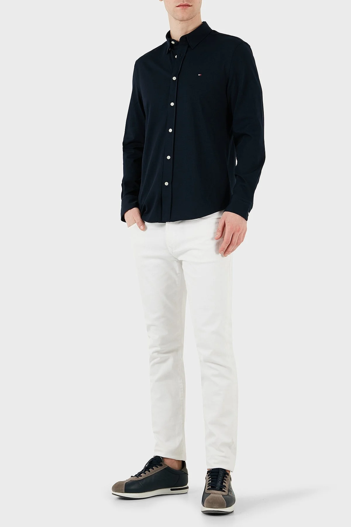 Tommy Hilfiger Logolu Pamuklu Regular Fit Uzun Kollu Erkek Gömlek MW0MW37580 DAF LACİVERT - 8