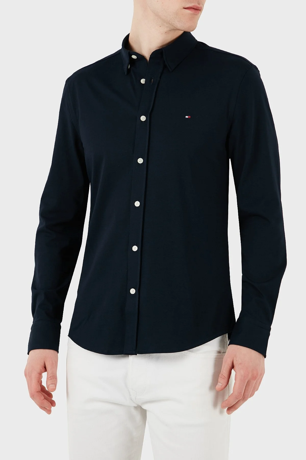 Tommy Hilfiger Logolu Pamuklu Regular Fit Uzun Kollu Erkek Gömlek MW0MW37580 DAF LACİVERT - 11