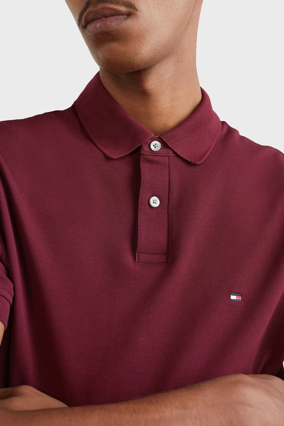 Tommy Hilfiger Logolu Pamuklu Slim Fit Erkek Polo Yaka T Shirt MW0MW17770 VLP BORDO - 3