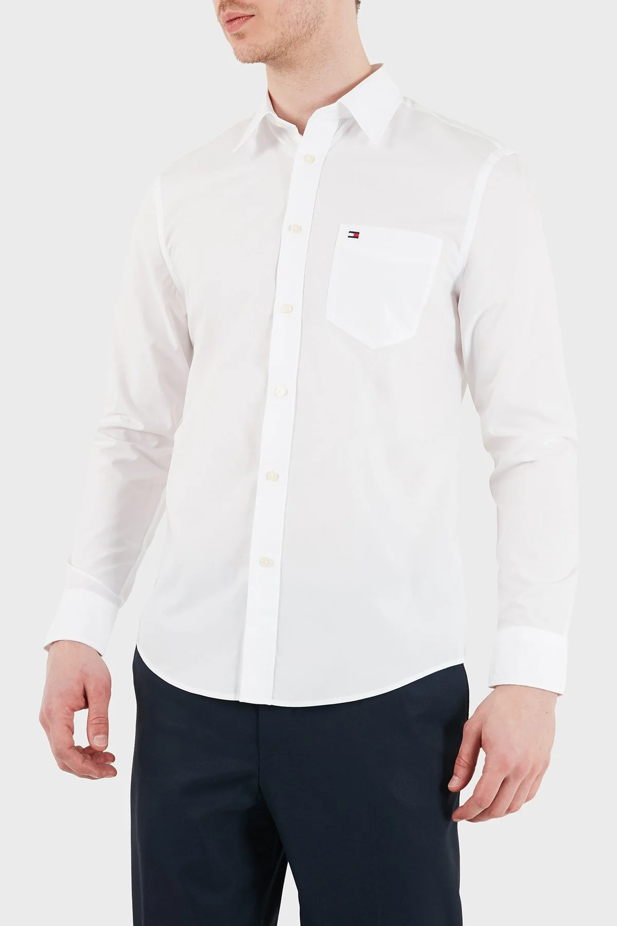 Tommy Hilfiger Logolu Pamuklu Slim Fit Klasik Yaka Uzun Kollu Erkek Gömlek MW0MW41697 YBR BEYAZ - 3