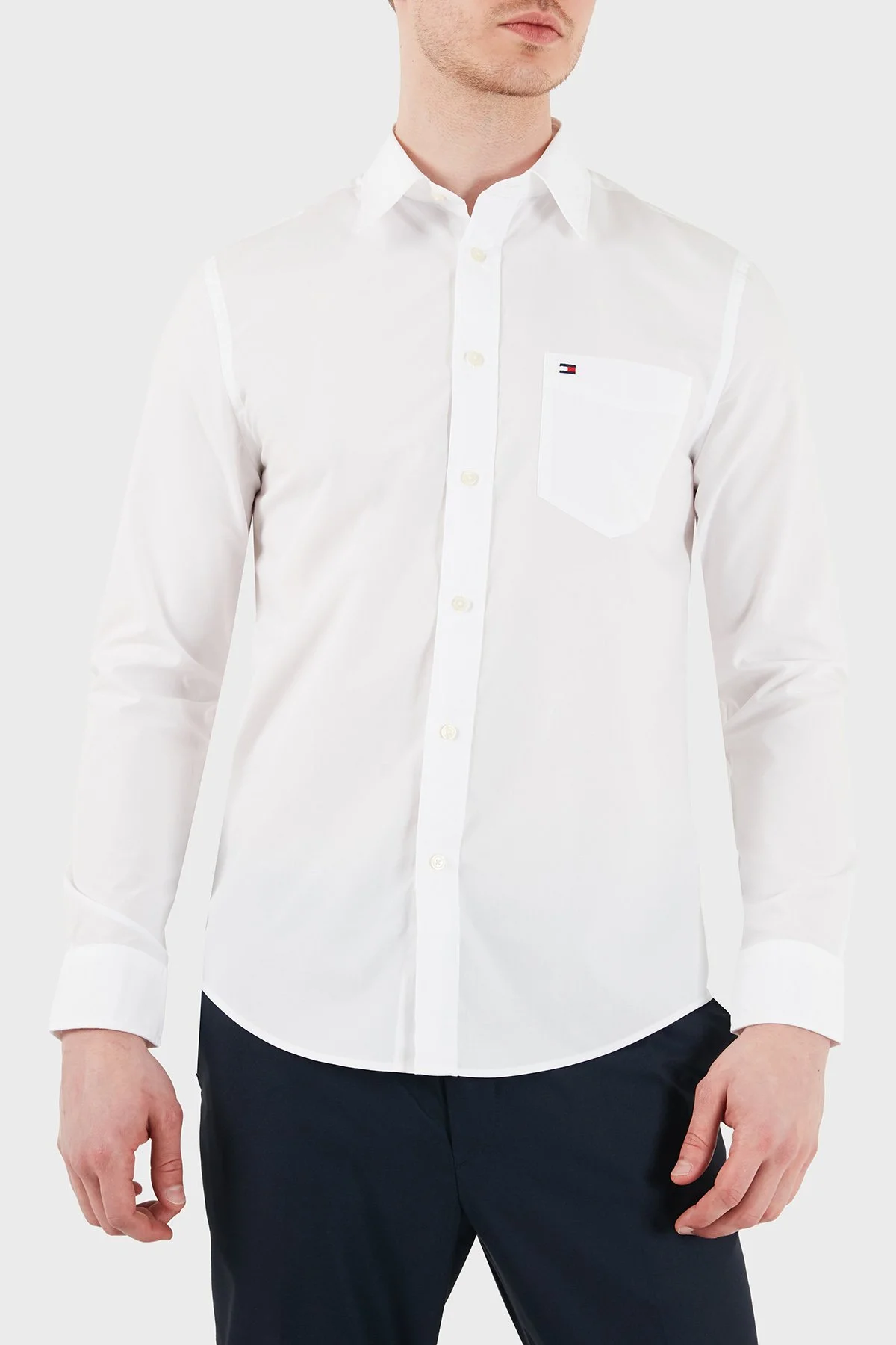 Tommy Hilfiger Logolu Pamuklu Slim Fit Klasik Yaka Uzun Kollu Erkek Gömlek MW0MW41697 YBR BEYAZ - 4