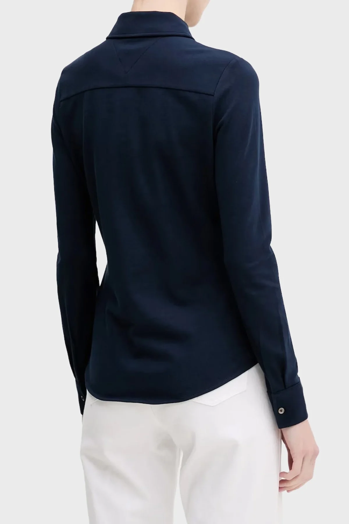 Tommy Hilfiger Logolu Pamuklu Slim Fit Uzun Kollu Bayan Gömlek WW0WW43528 C1G LACİVERT - 3