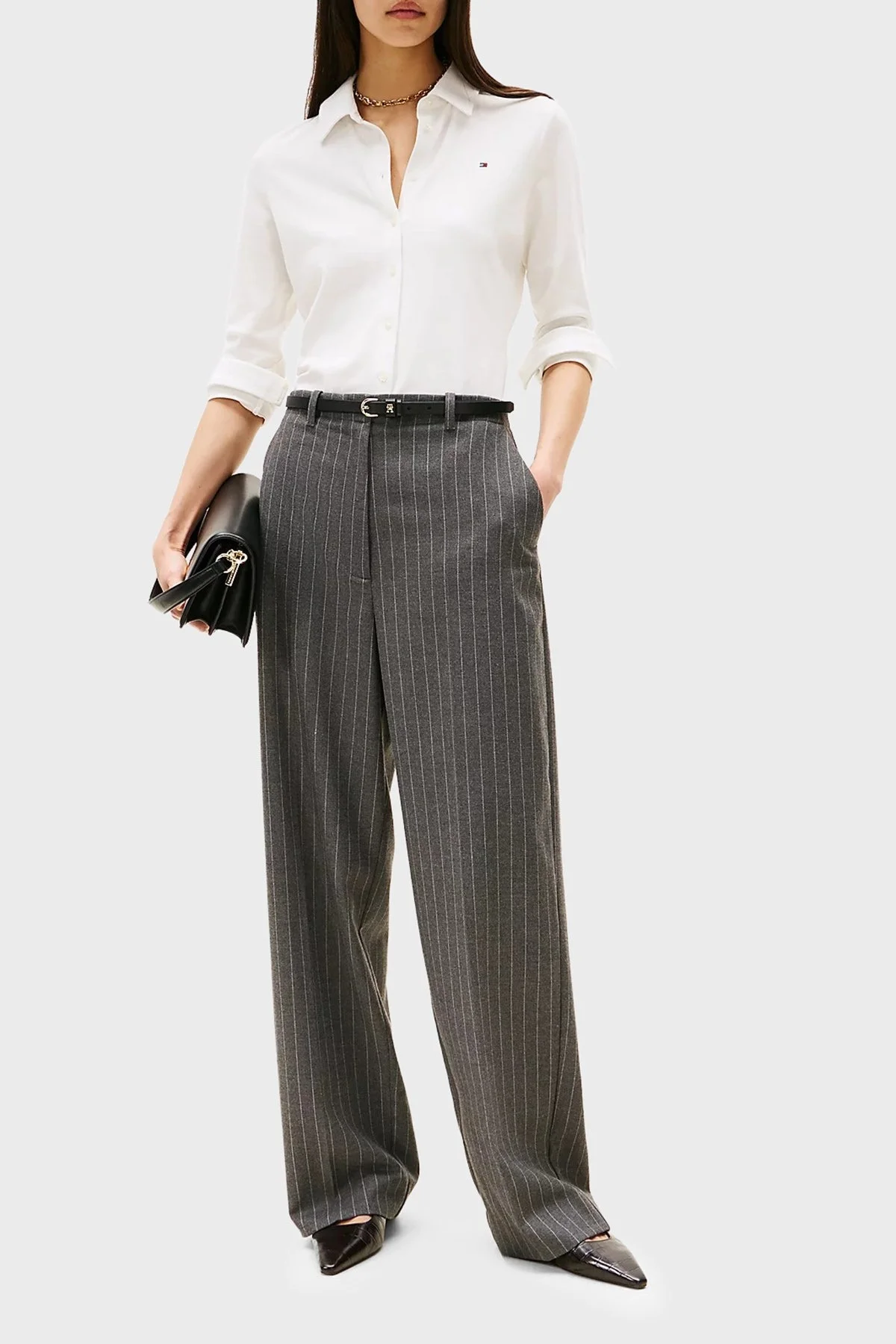 Tommy Hilfiger Logolu Pamuklu Slim Fit Uzun Kollu Bayan Gömlek WW0WW43528 YBL BEYAZ - 2