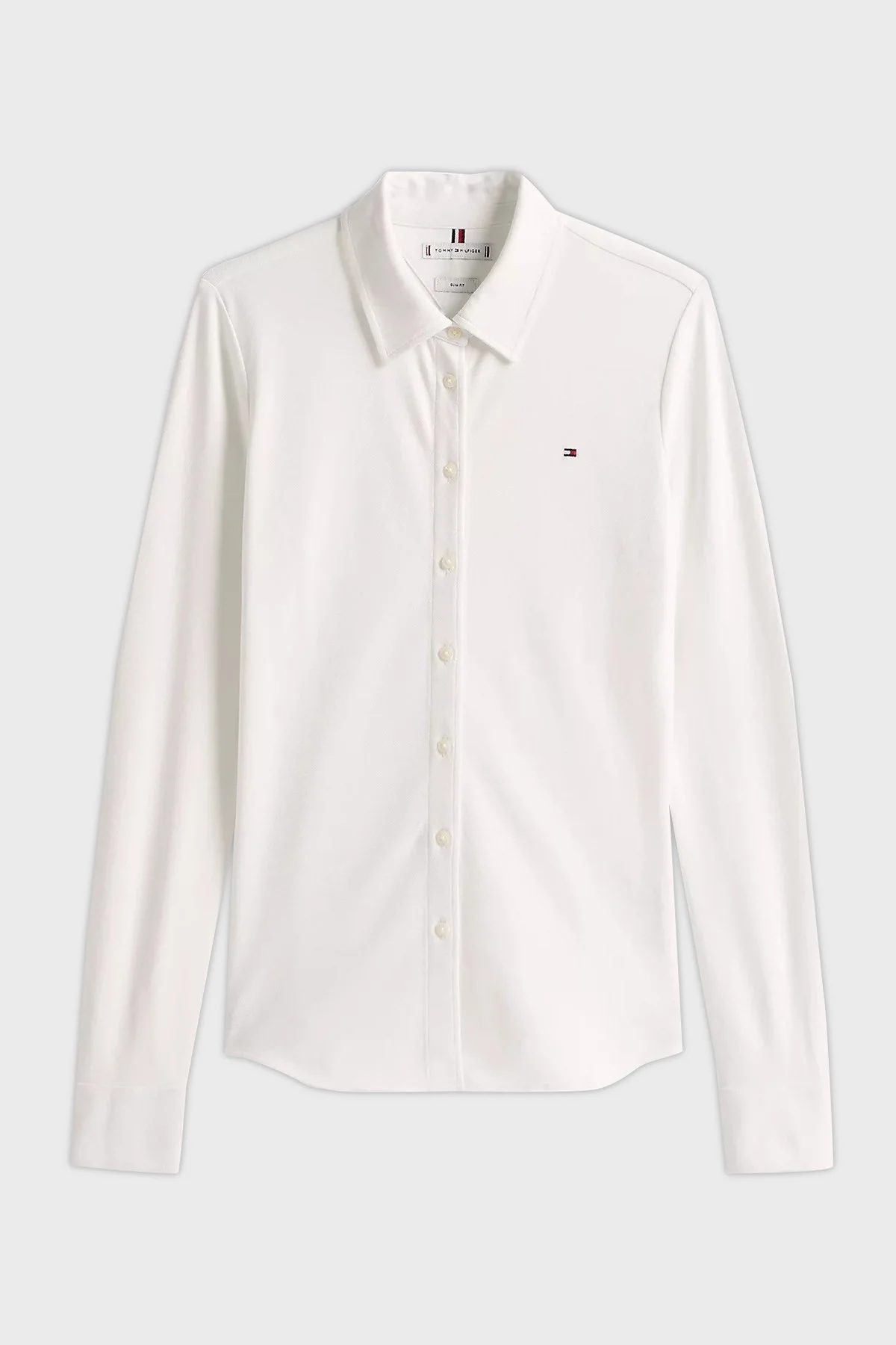 Tommy Hilfiger Logolu Pamuklu Slim Fit Uzun Kollu Bayan Gömlek WW0WW43528 YBL BEYAZ - 5