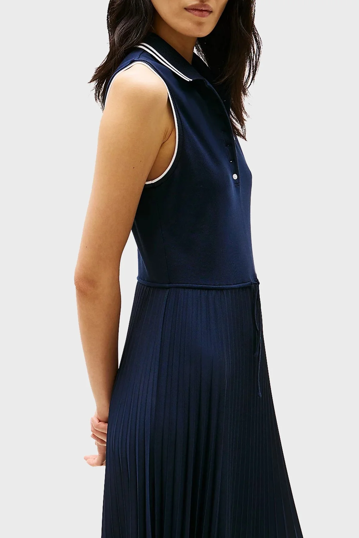 Tommy Hilfiger Logolu Pile Detaylı Regular Fit Maxi Boy Polo Yaka Bayan Elbise WW0WW45167 C1G LACİVERT - 8