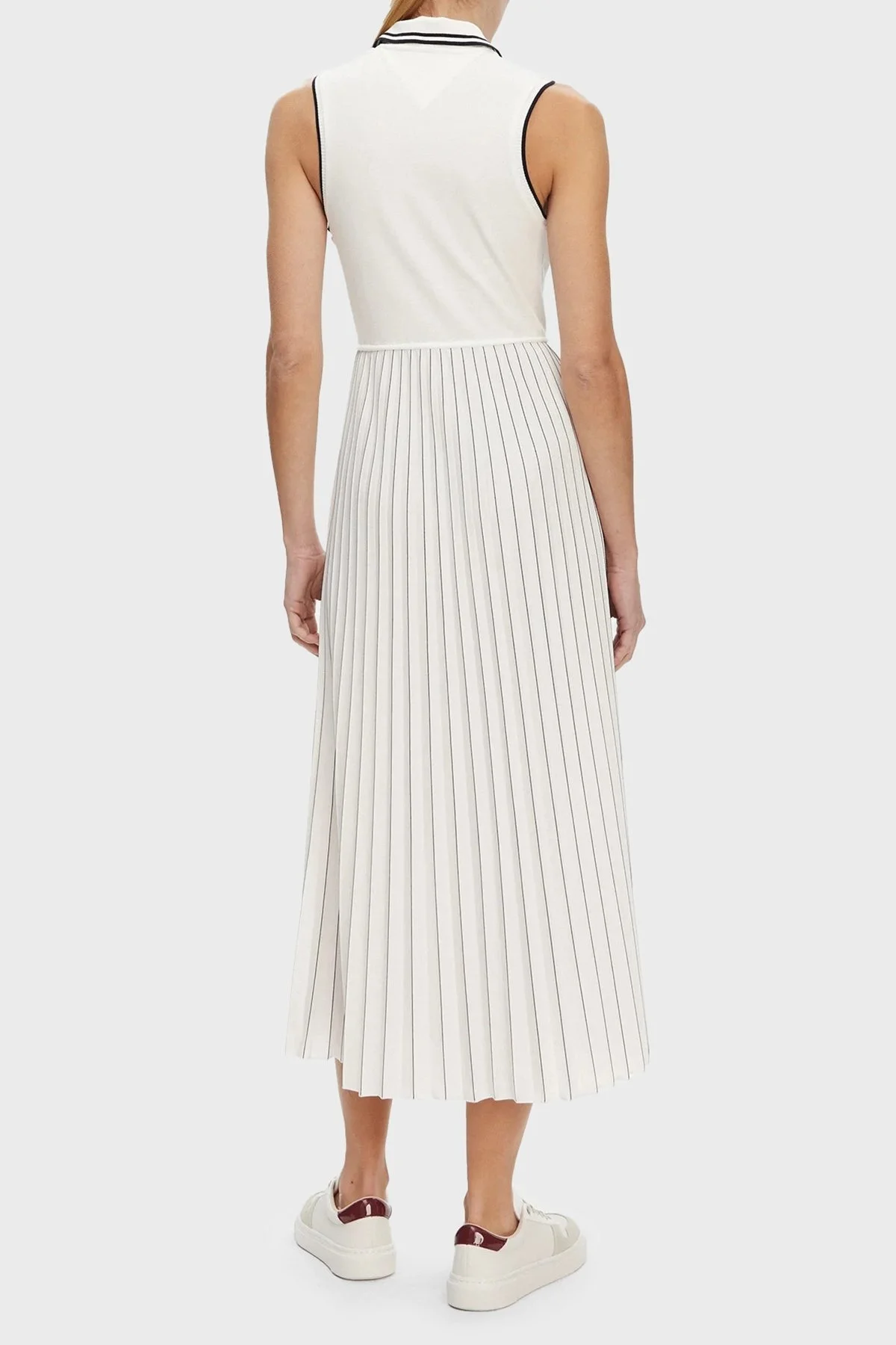 Tommy Hilfiger Logolu Pile Detaylı Regular Fit Maxi Boy Polo Yaka Bayan Elbise WW0WW45167 YBL BEYAZ - 7