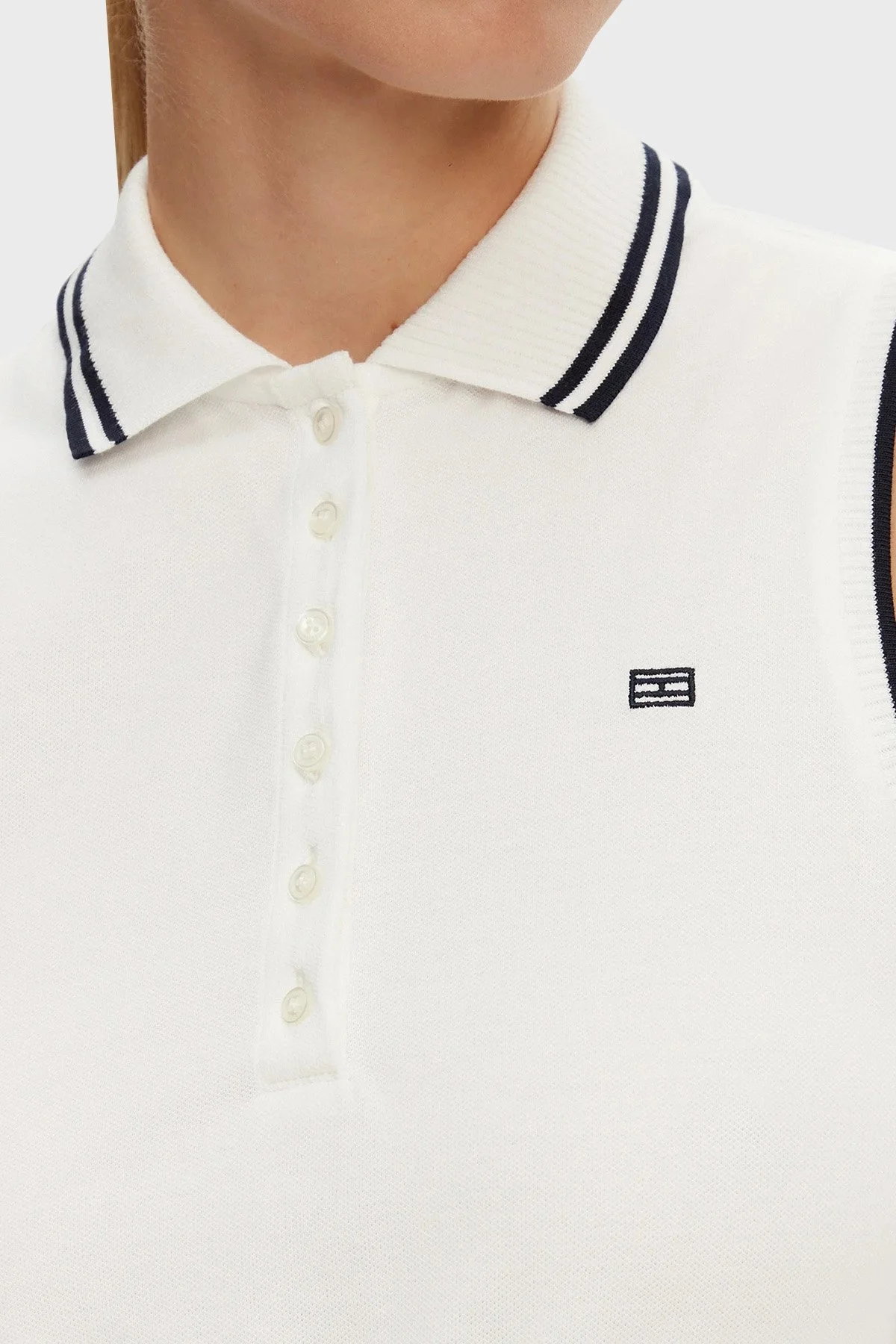 Tommy Hilfiger Logolu Pile Detaylı Regular Fit Maxi Boy Polo Yaka Bayan Elbise WW0WW45167 YBL BEYAZ - 8