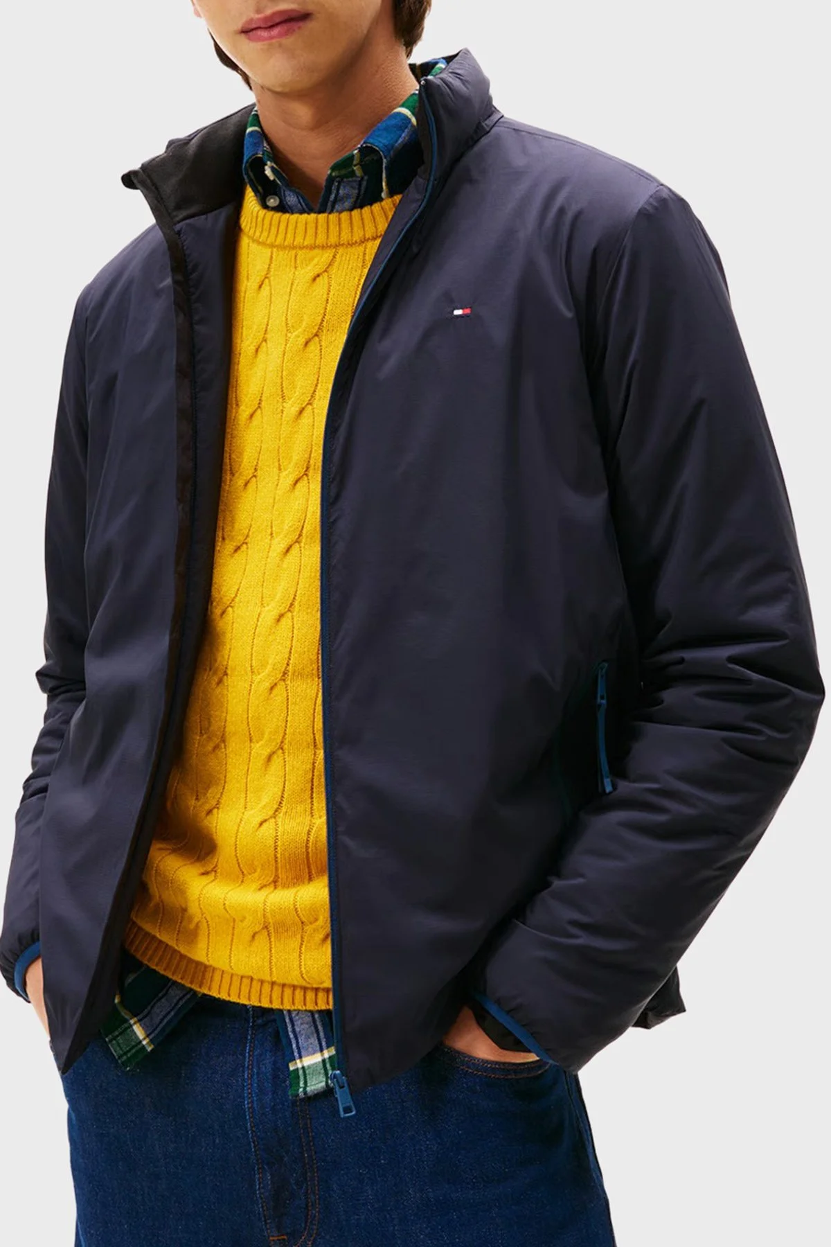 Tommy Hilfiger Logolu Regular Fit Dik Yaka Erkek Mont MW0MW40592 DW5 LACİVERT - 1