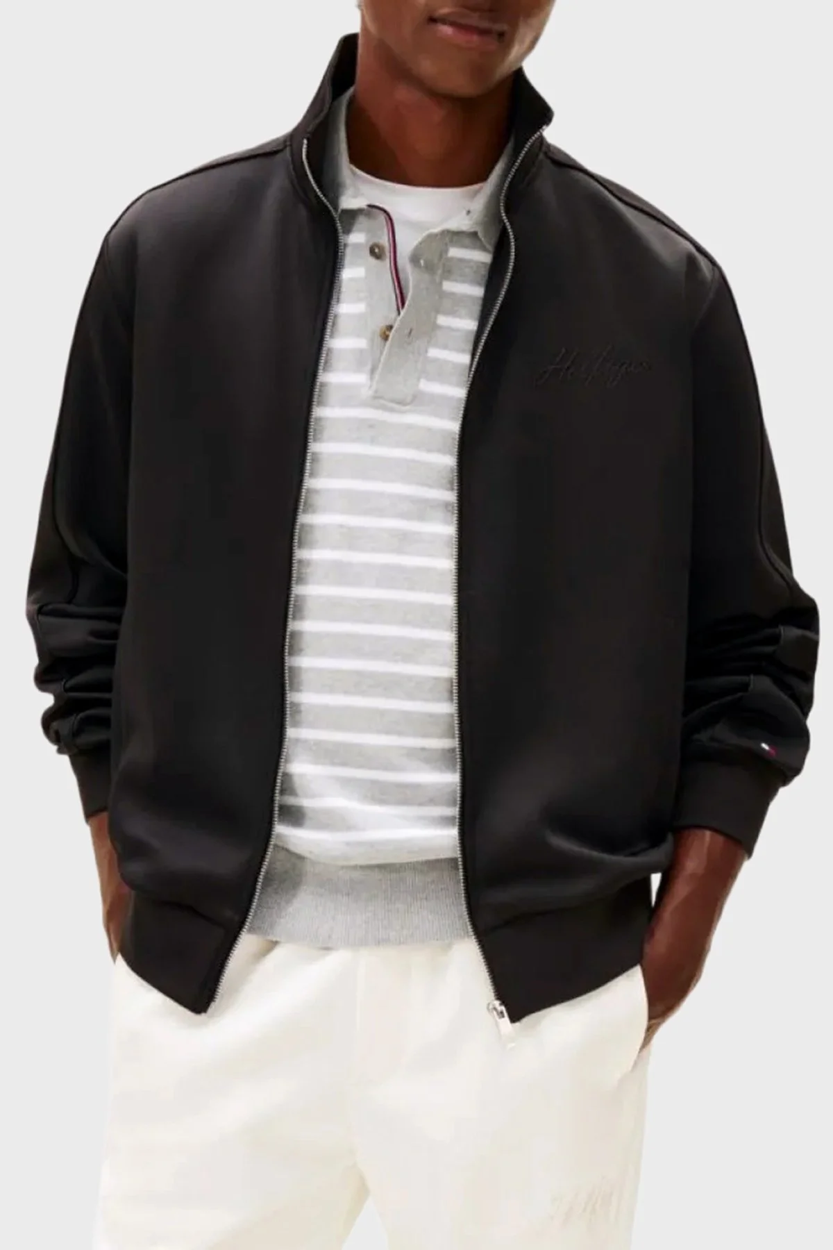 Tommy Hilfiger Logolu Regular Fit Dik Yaka Fermuarlı Erkek Sweat MW0MW41447 BDS SİYAH - 1