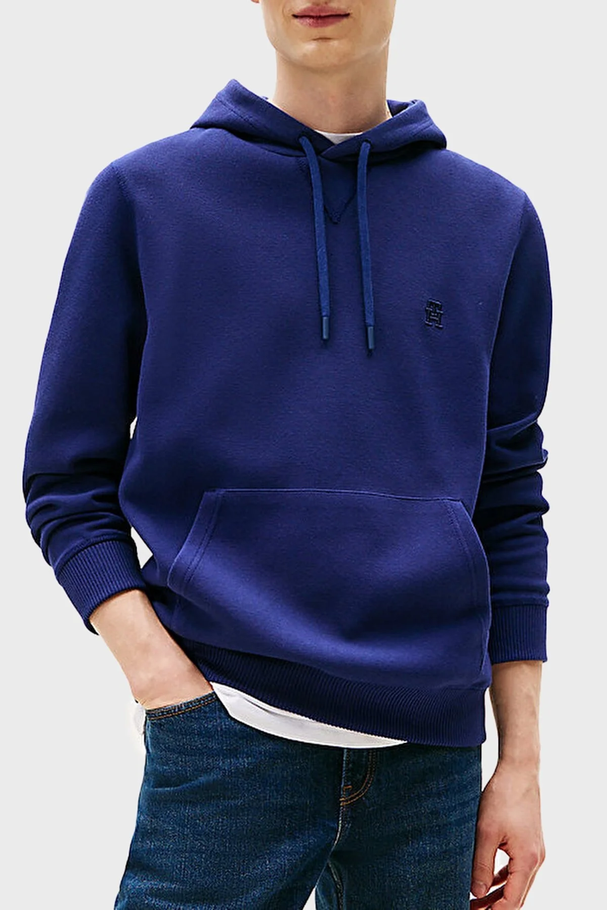 Tommy Hilfiger Logolu Streç Pamuklu Regular Fit Kapüşonlu Erkek Sweat MW0MW39371 C7G MAVİ - 1