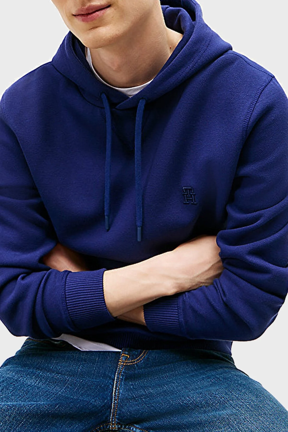 Tommy Hilfiger Logolu Streç Pamuklu Regular Fit Kapüşonlu Erkek Sweat MW0MW39371 C7G MAVİ - 4