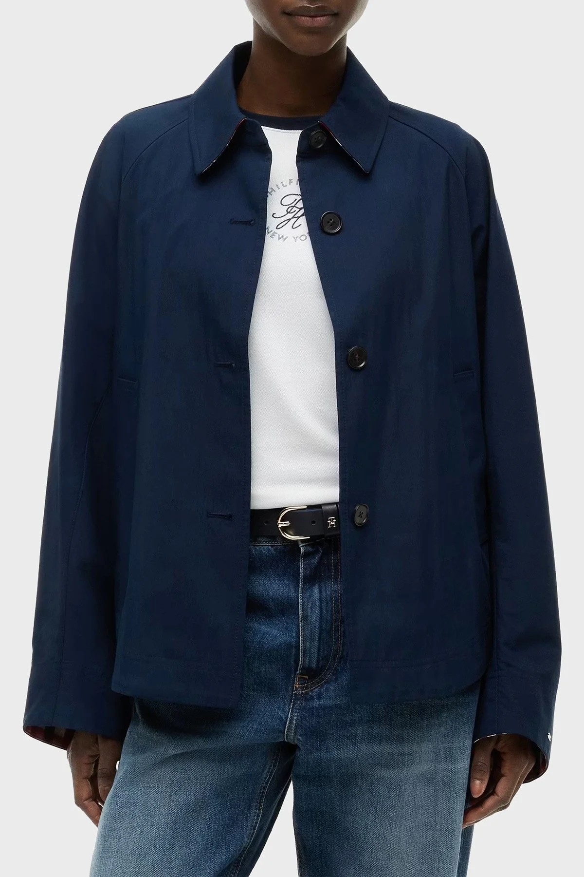 Tommy Hilfiger Logolu Su İtici Regular Fit Ceket Kadın Mont WW0WW49844 C1G Lacivert - 1