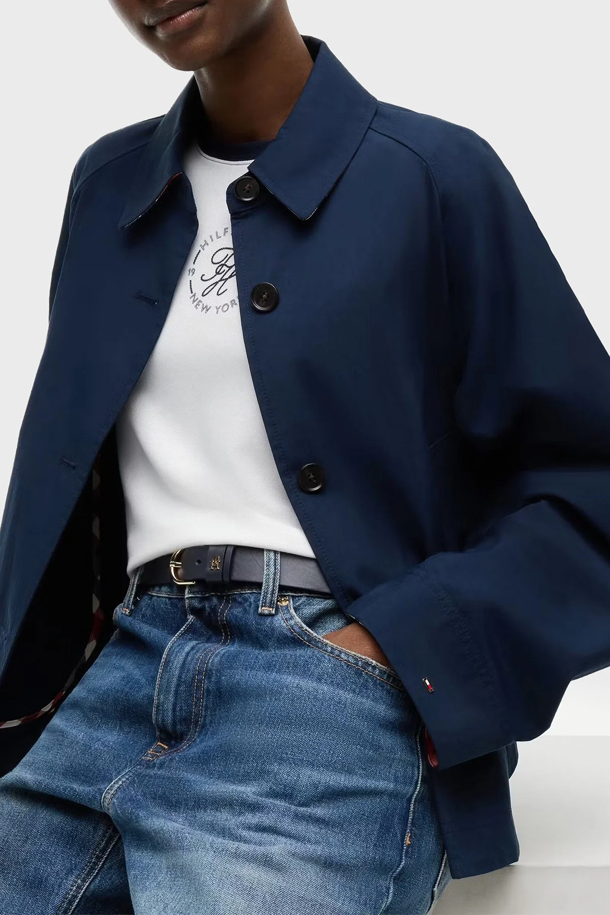 Tommy Hilfiger Logolu Su İtici Regular Fit Ceket Kadın Mont WW0WW49844 C1G Lacivert - 3