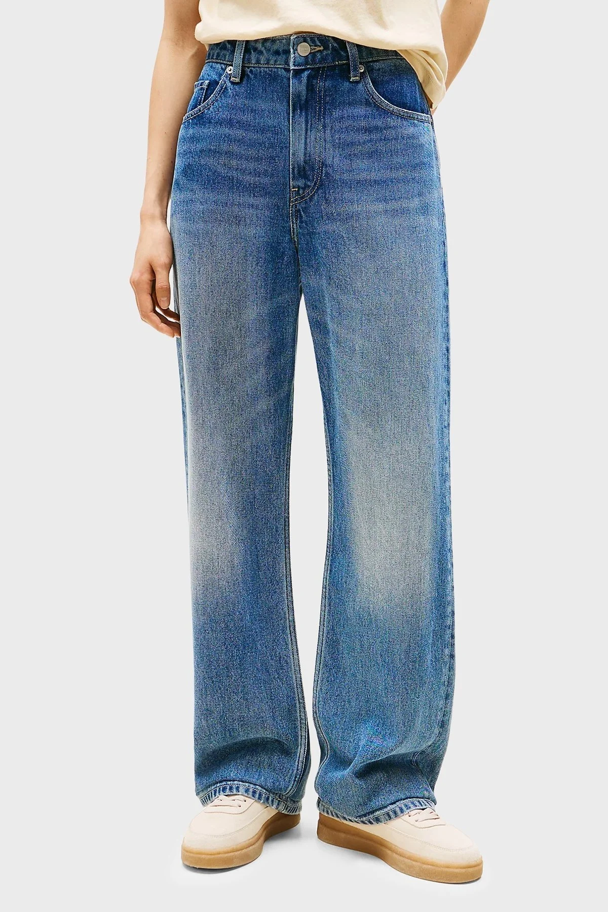 Tommy Hilfiger Loose Fit Orta Bel Geniş Paça Liyosel Jeans Bayan Kot Pantolon WW0WW47151 1A5 MAVİ - 1