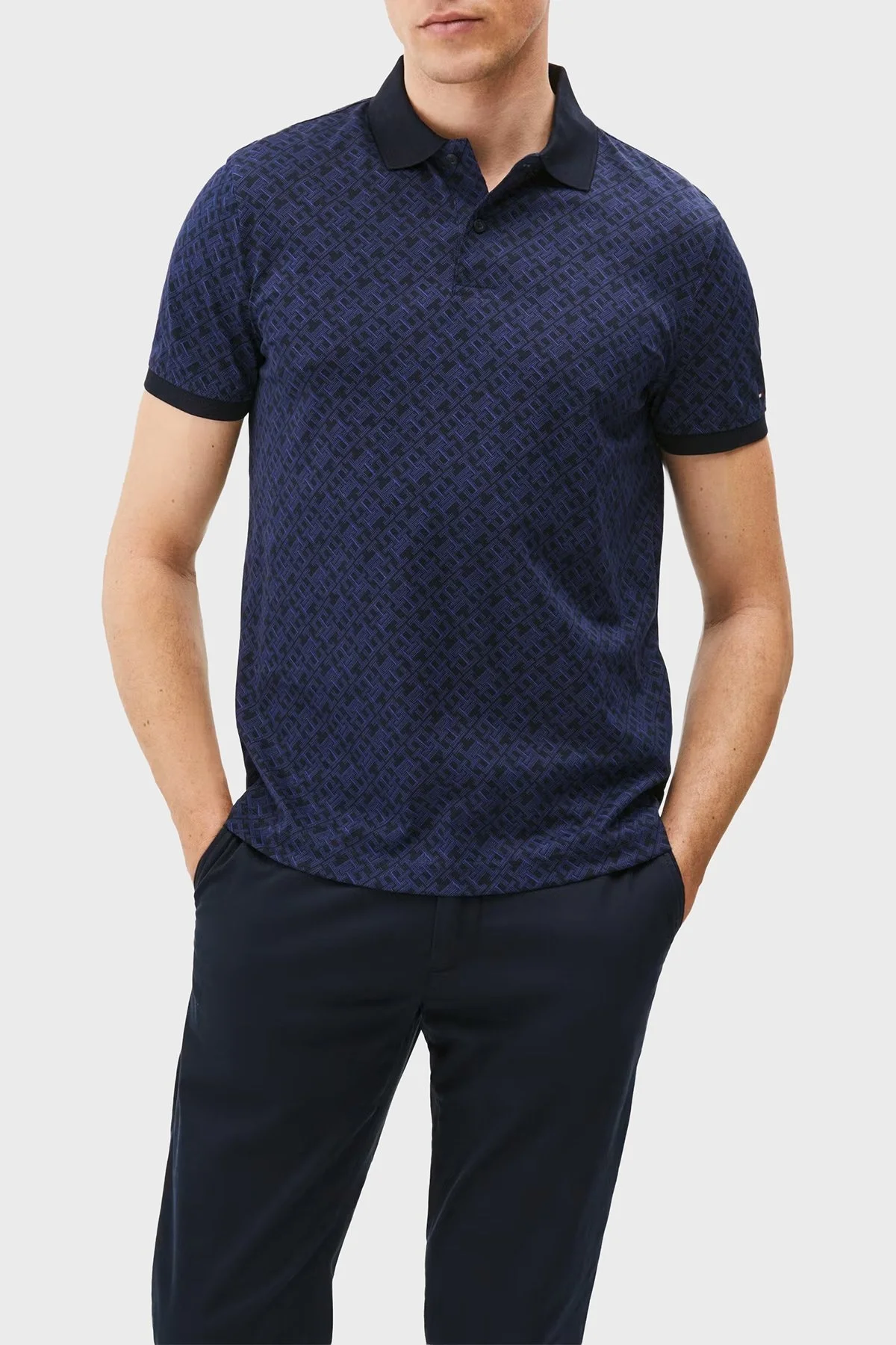 Tommy Hilfiger Monogram Logolu % 100 Pamuk Düğmeli Erkek Polo Yaka T Shirt MW0MW39218 0GY LACİVERT - 5