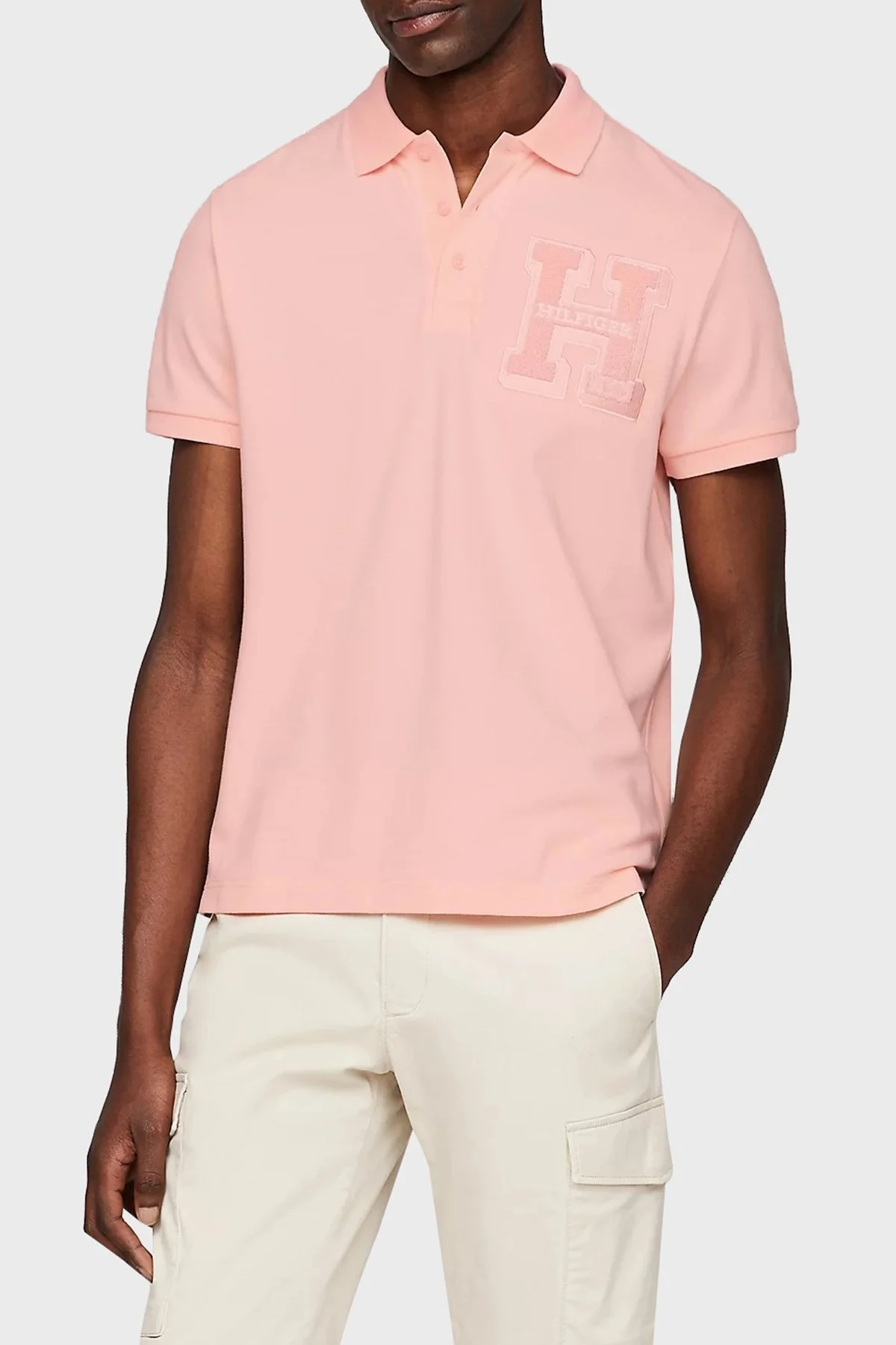 Tommy Hilfiger Monogram Logolu % 100 Pamuk Regular Fit Erkek Polo Yaka T Shirt MW0MW34771 TJS PEMBE - 1
