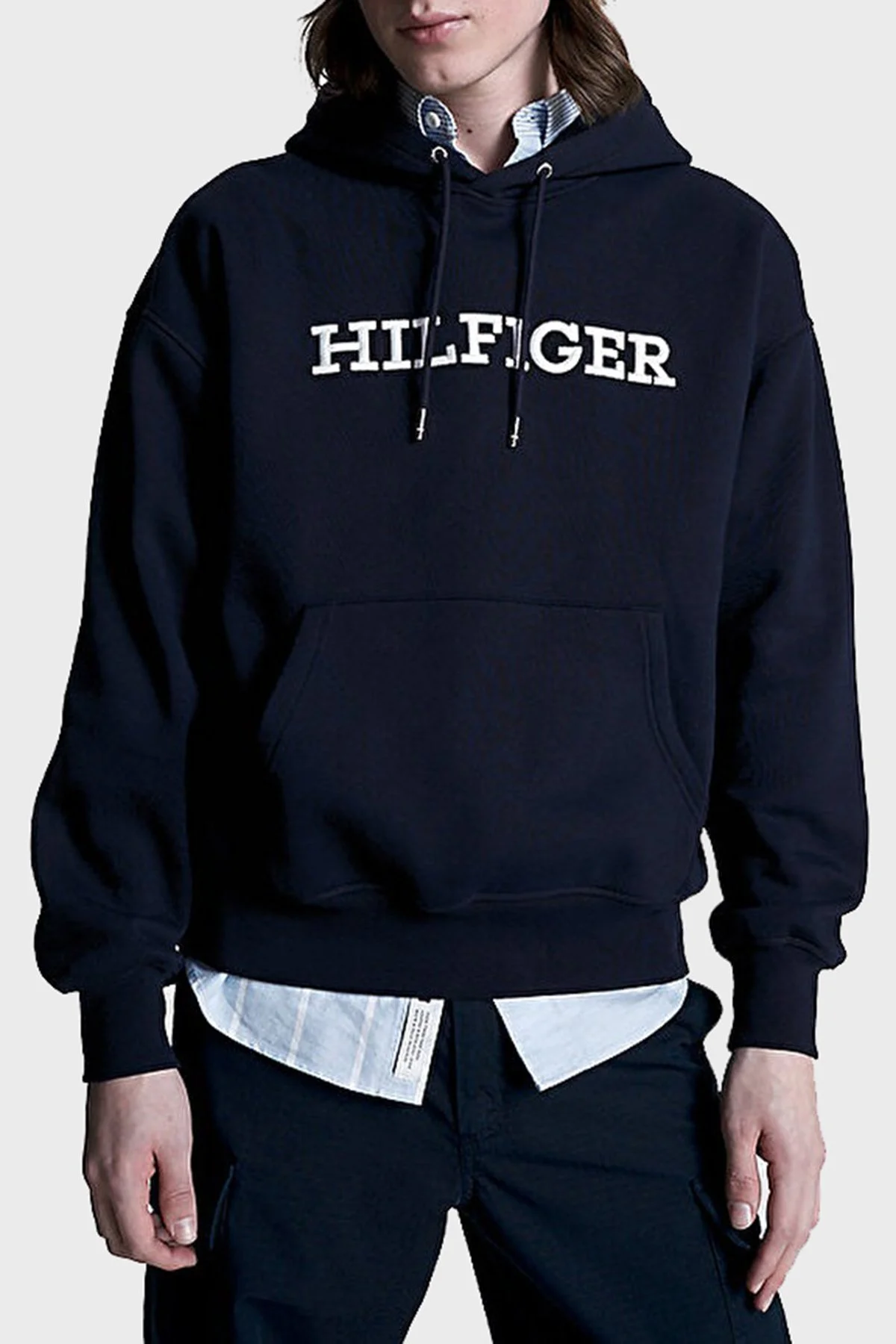 Tommy Hilfiger Nakışlı Pamuklu Regular Fit Kapüşonlu Erkek Sweat MW0MW33062 DW5 LACİVERT - 1