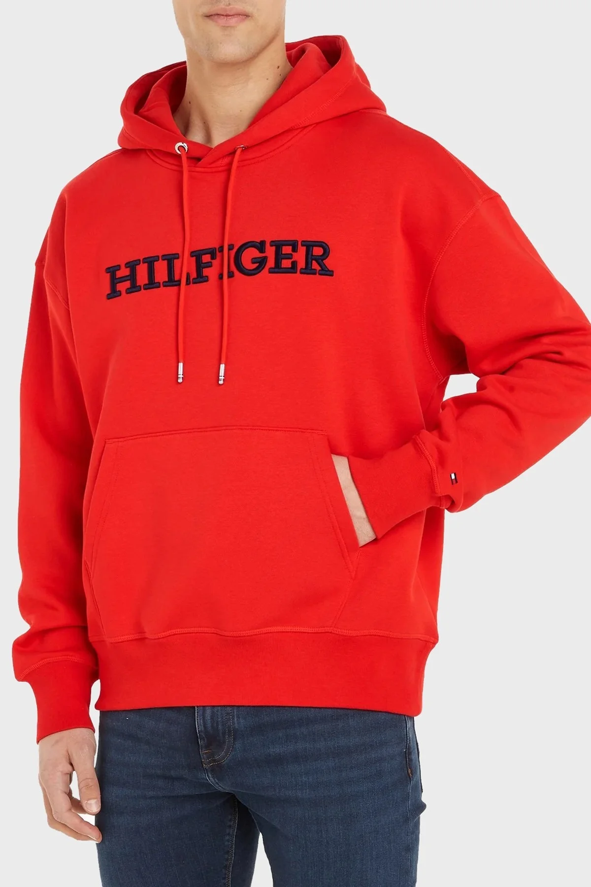 Tommy Hilfiger Nakışlı Pamuklu Regular Fit Kapüşonlu Erkek Sweat MW0MW33062 SNE KIRMIZI - 1