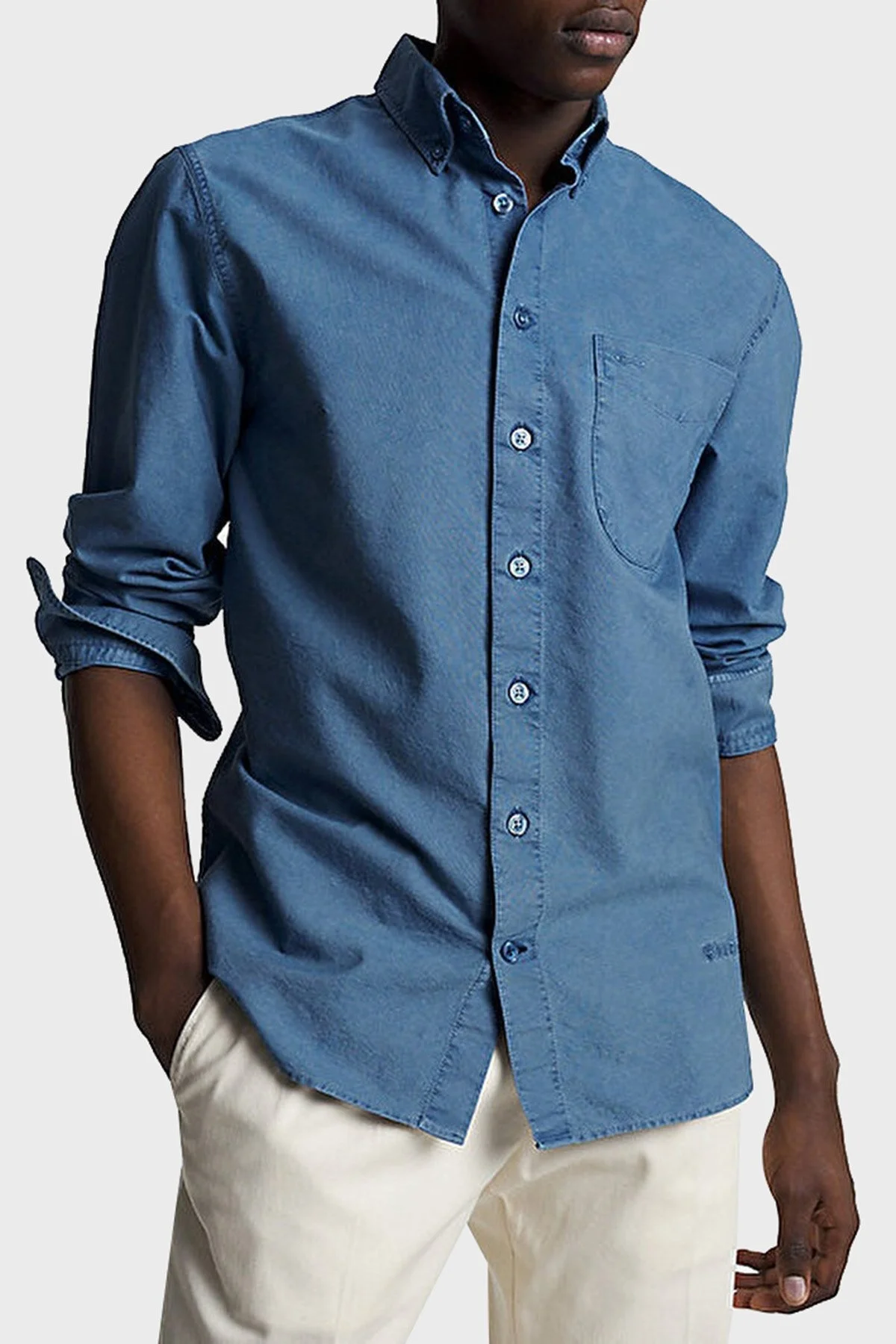 Tommy Hilfiger Organik Pamuklu Düğmeli Yaka Regular Fit Cepli Erkek Gömlek MW0MW33051 C66 MAVİ - 1
