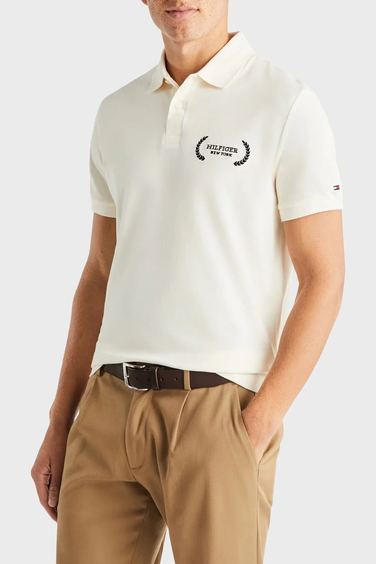 Tommy Hilfiger Organik Pamuklu Regular Fit Erkek Polo Yaka T Shirt MW0MW33582 AEF BEJ - 1