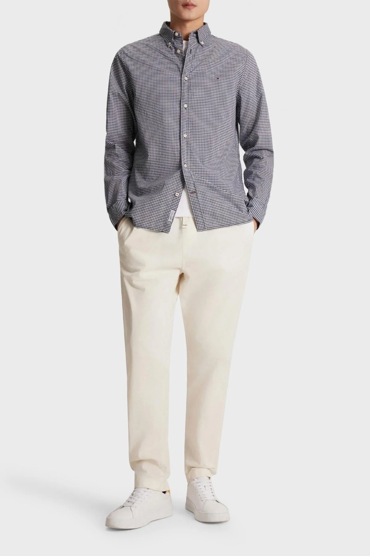 Tommy Hilfiger Organik Pamuklu Slim Fit Düğmeli Yaka Erkek Gömlek MW0MW33764 0MS LACİVERT-BEYAZ - 2