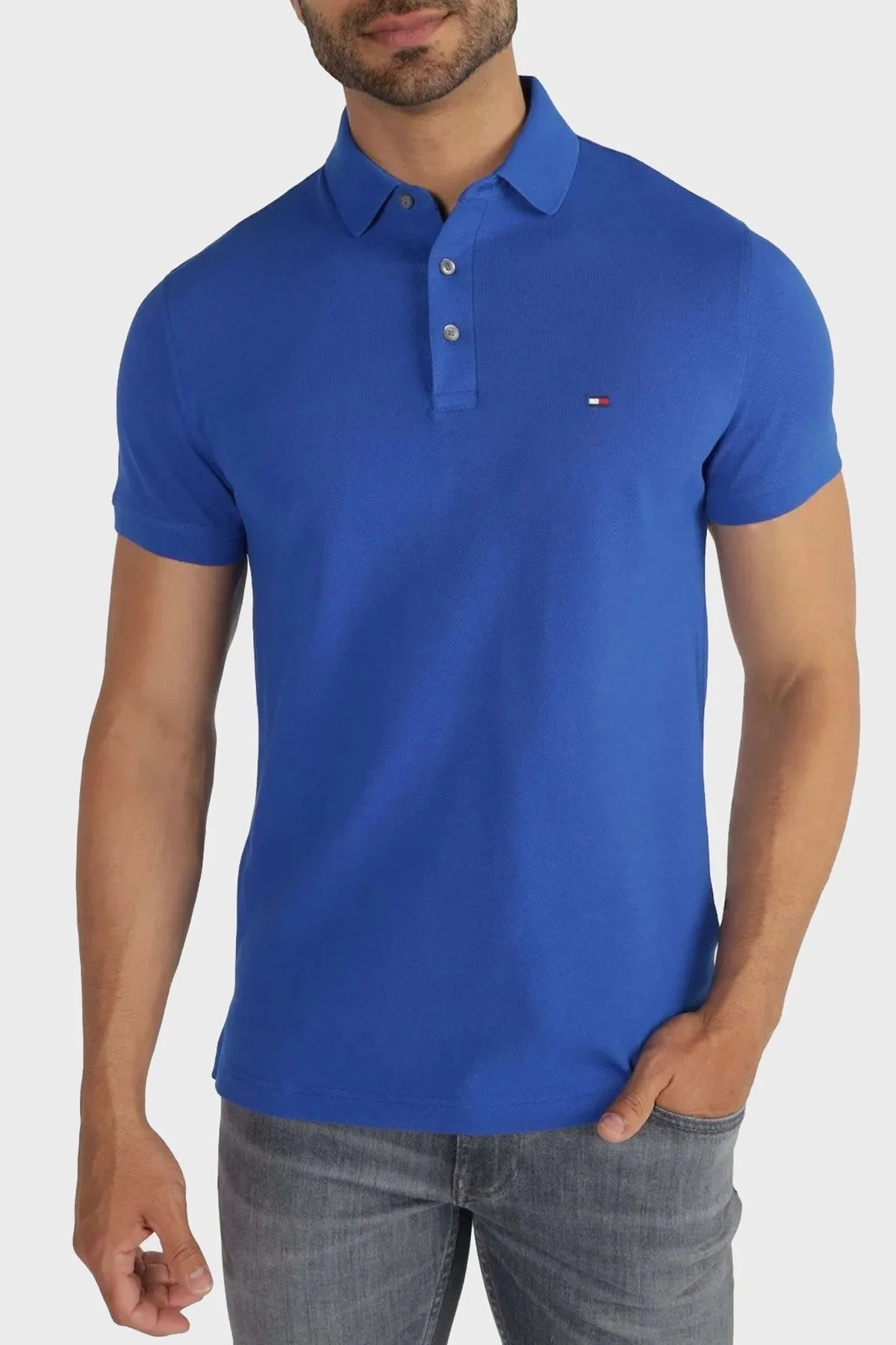 Tommy Hilfiger Organik Pamuklu Slim Fit Erkek Polo Yaka T Shirt MW0MW17771 C66 MAVİ - 1