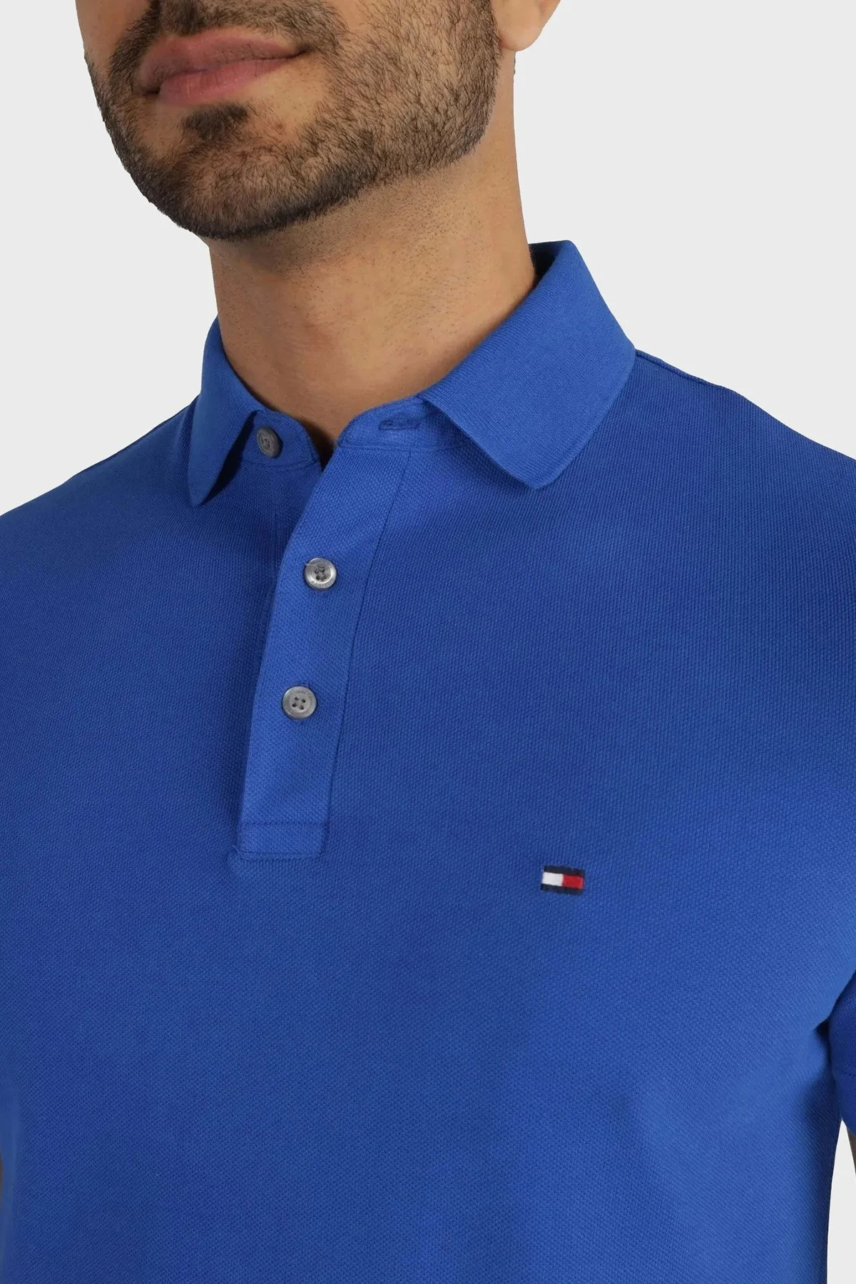 Tommy Hilfiger Organik Pamuklu Slim Fit Erkek Polo Yaka T Shirt MW0MW17771 C66 MAVİ - 3