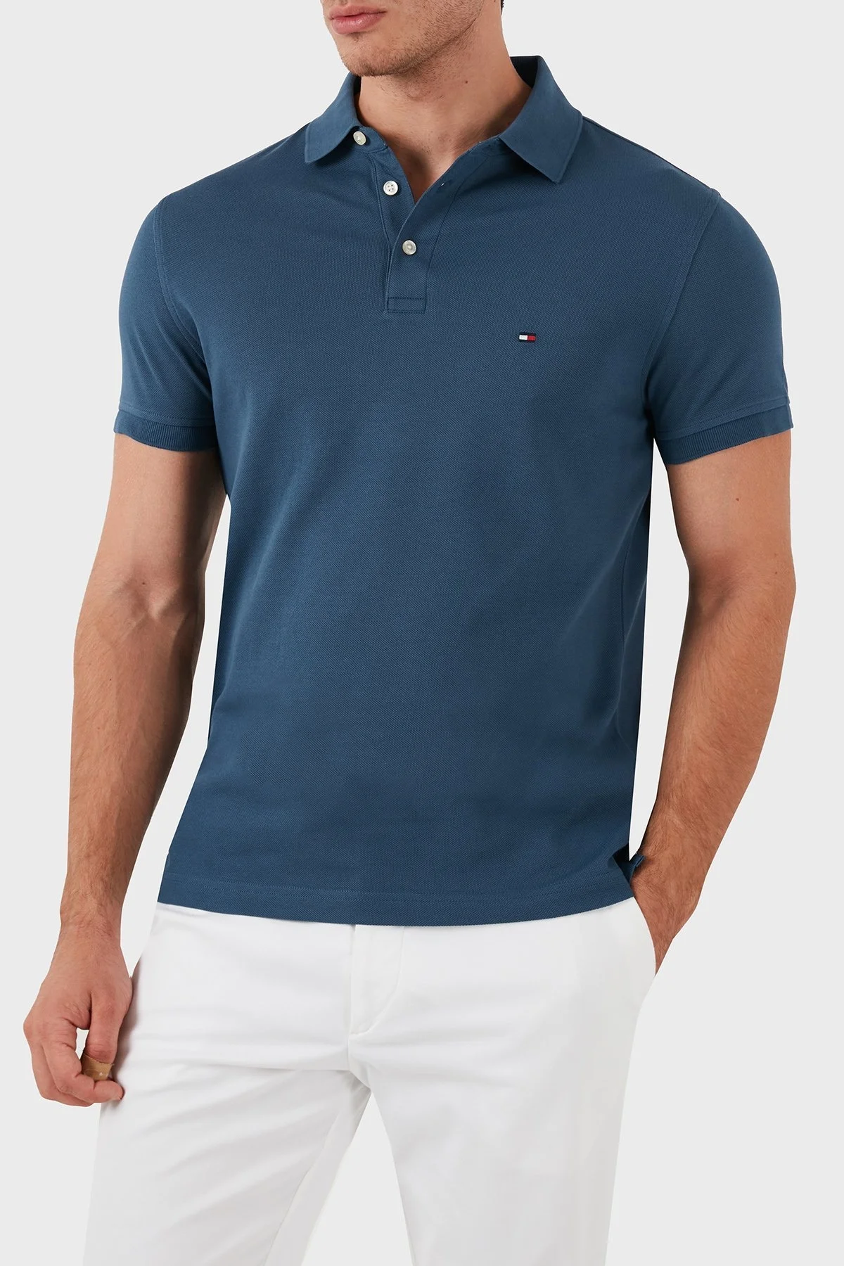 Tommy Hilfiger Organik Pamuklu Slim Fit Erkek Polo Yaka T Shirt MW0MW17771 DBZ MAVİ - 1