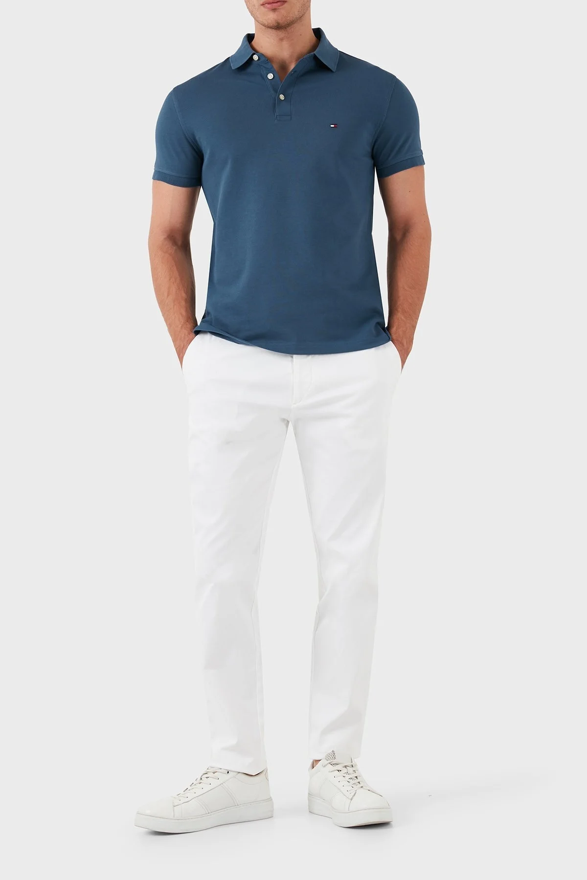 Tommy Hilfiger Organik Pamuklu Slim Fit Erkek Polo Yaka T Shirt MW0MW17771 DBZ MAVİ - 2