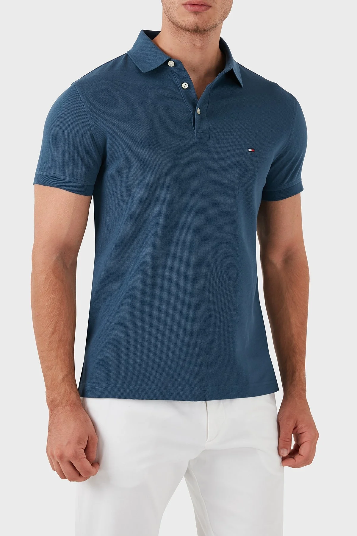 Tommy Hilfiger Organik Pamuklu Slim Fit Erkek Polo Yaka T Shirt MW0MW17771 DBZ MAVİ - 3