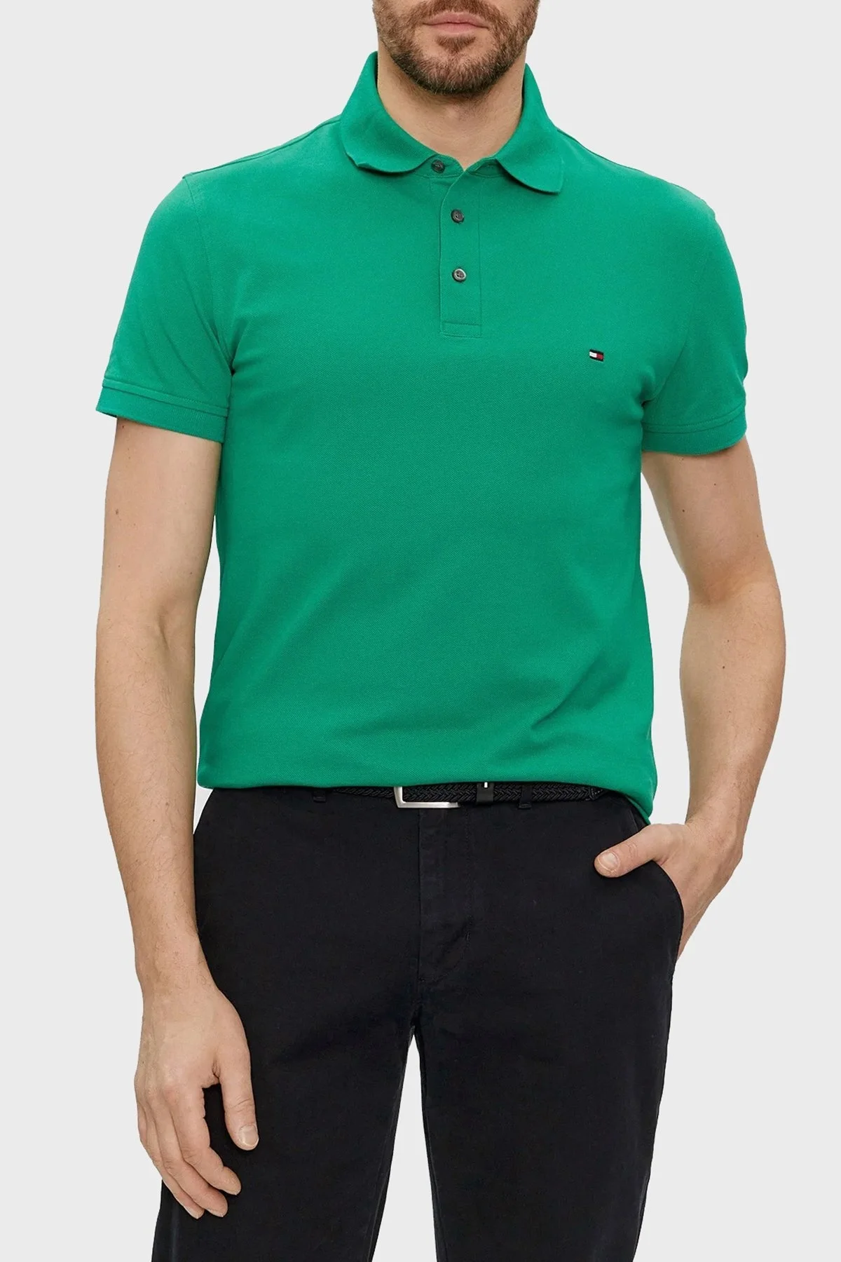 Tommy Hilfiger Organik Pamuklu Slim Fit Erkek Polo Yaka T Shirt MW0MW17771 L4B YEŞİL - 1