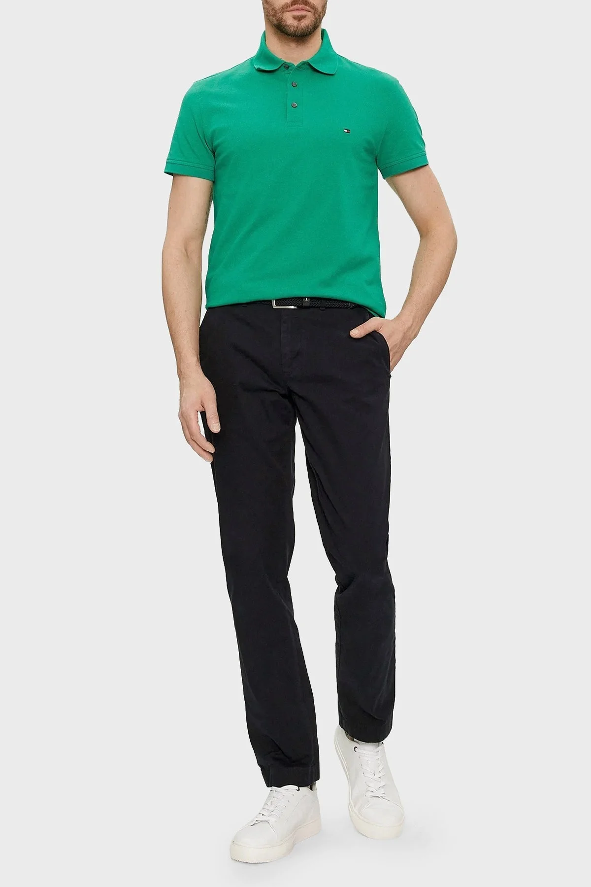 Tommy Hilfiger Organik Pamuklu Slim Fit Erkek Polo Yaka T Shirt MW0MW17771 L4B YEŞİL - 2