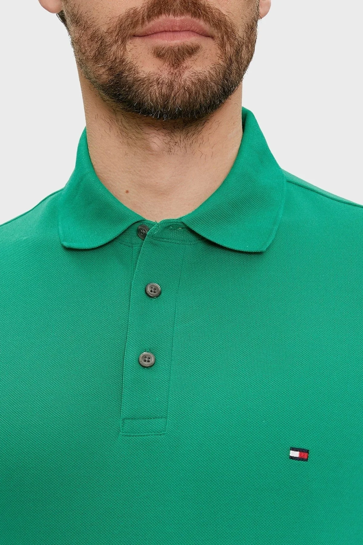 Tommy Hilfiger Organik Pamuklu Slim Fit Erkek Polo Yaka T Shirt MW0MW17771 L4B YEŞİL - 4