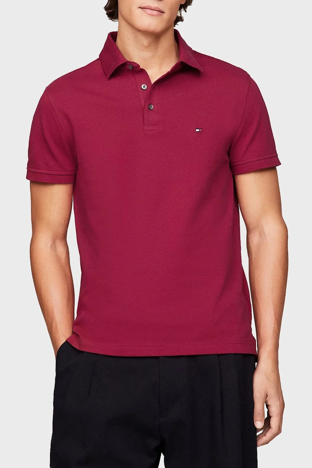 Tommy Hilfiger Organik Pamuklu Slim Fit Erkek Polo Yaka T Shirt MW0MW17771 XJV KIRMIZI - 1