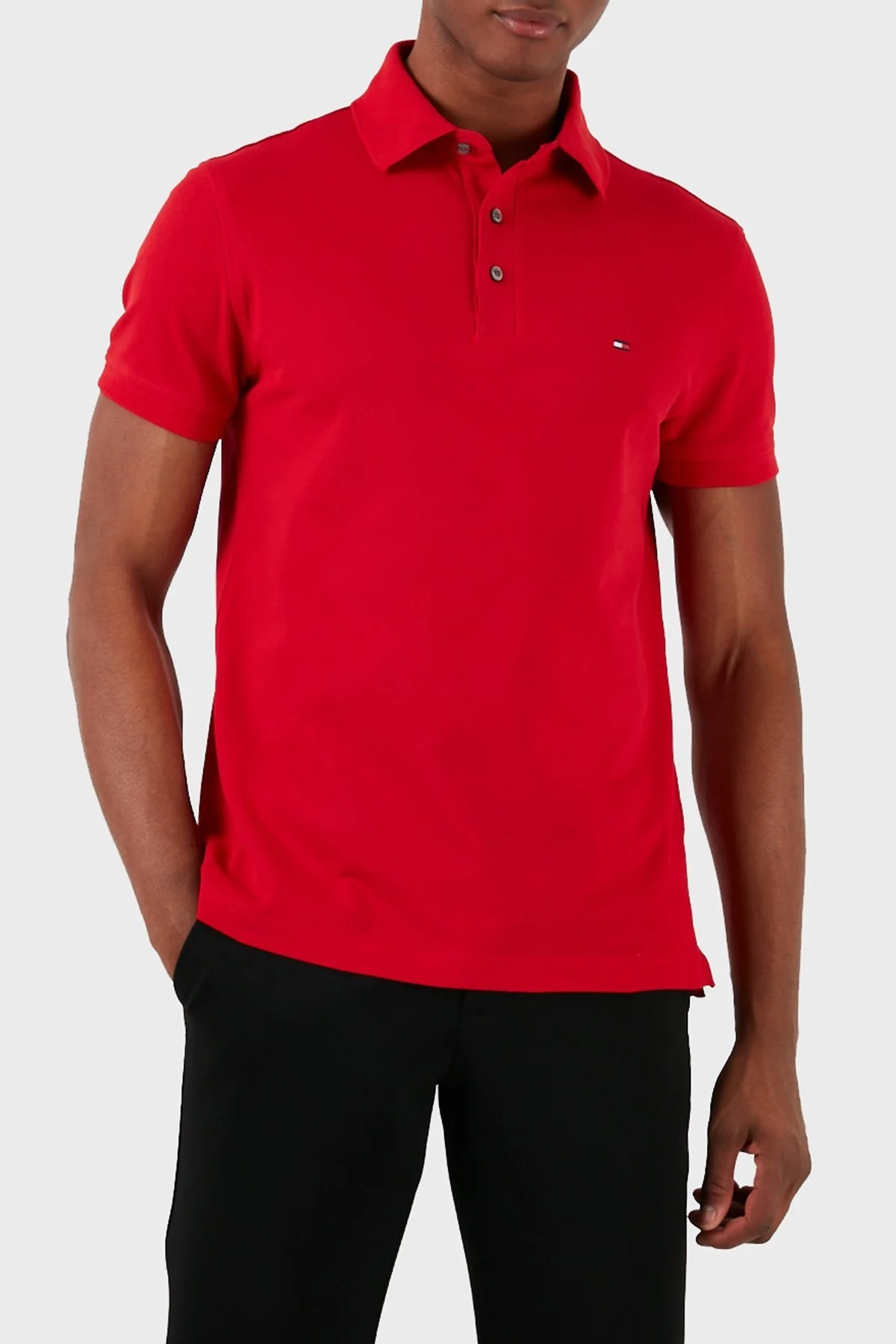 Tommy Hilfiger Organik Pamuklu Slim Fit Erkek Polo Yaka T Shirt MW0MW17771 XLG KIRMIZI - 3
