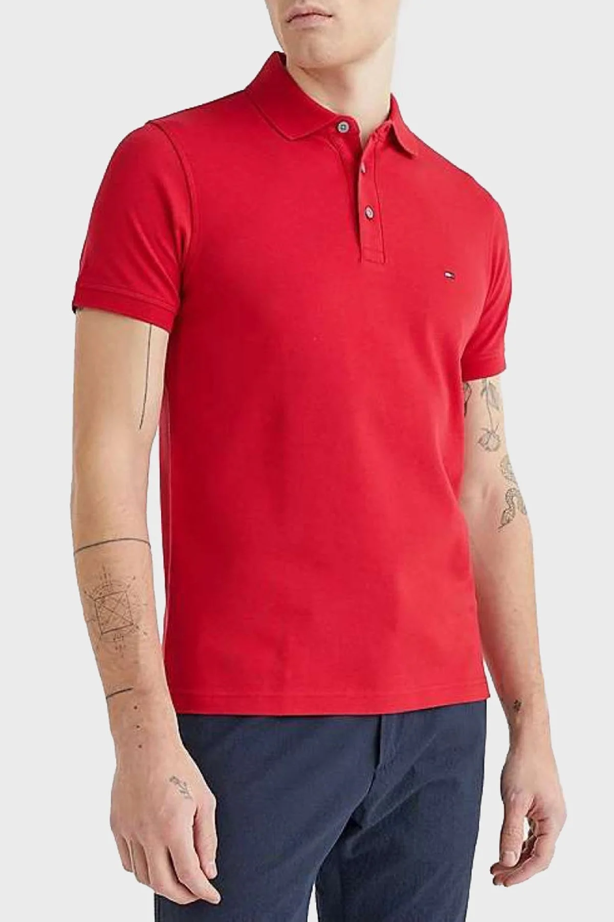 Tommy Hilfiger Organik Pamuklu Slim Fit Erkek Polo Yaka T Shirt MW0MW17771 XND KIRMIZI - 1