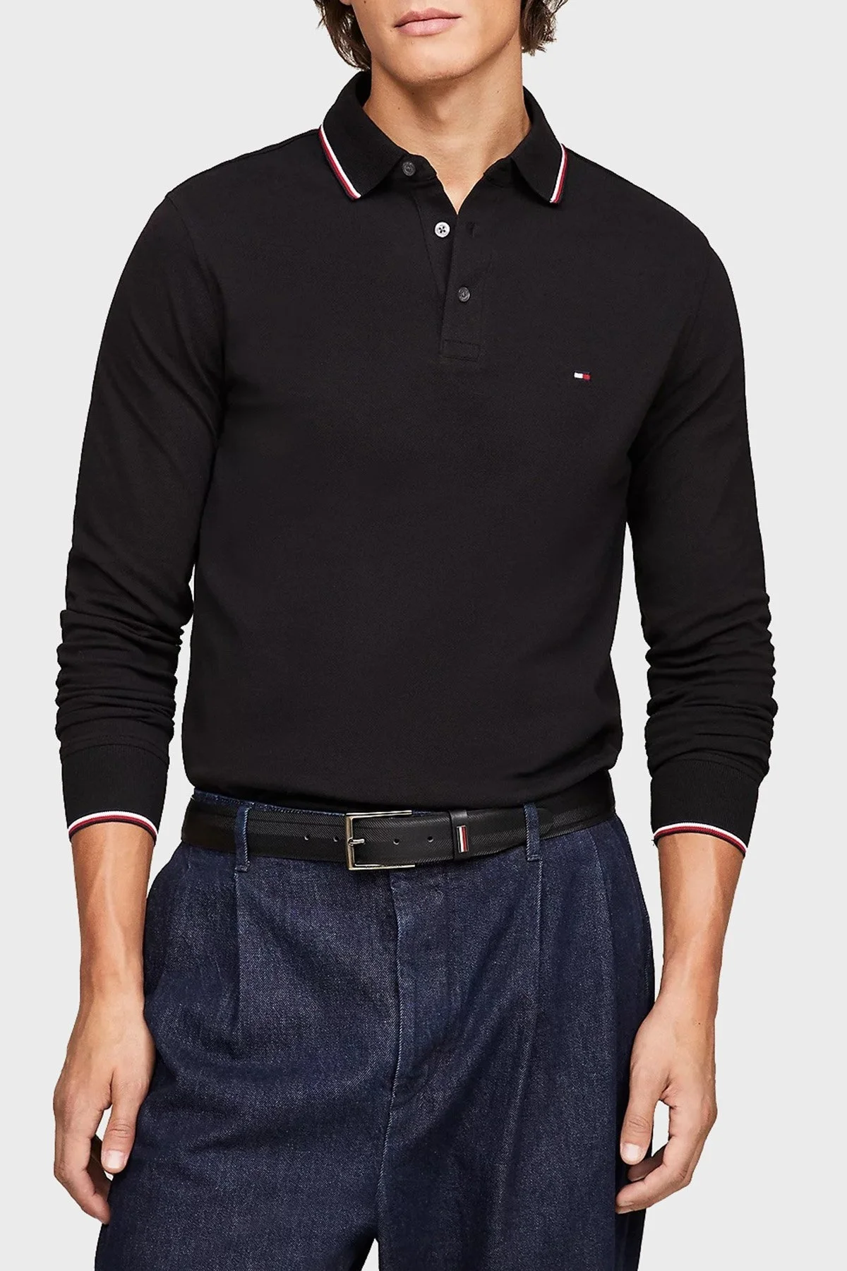 Tommy Hilfiger Organik Pamuklu Uzun Kollu Slim Fit Erkek Polo Yaka T Shirt MW0MW29543 BDS SİYAH - 1