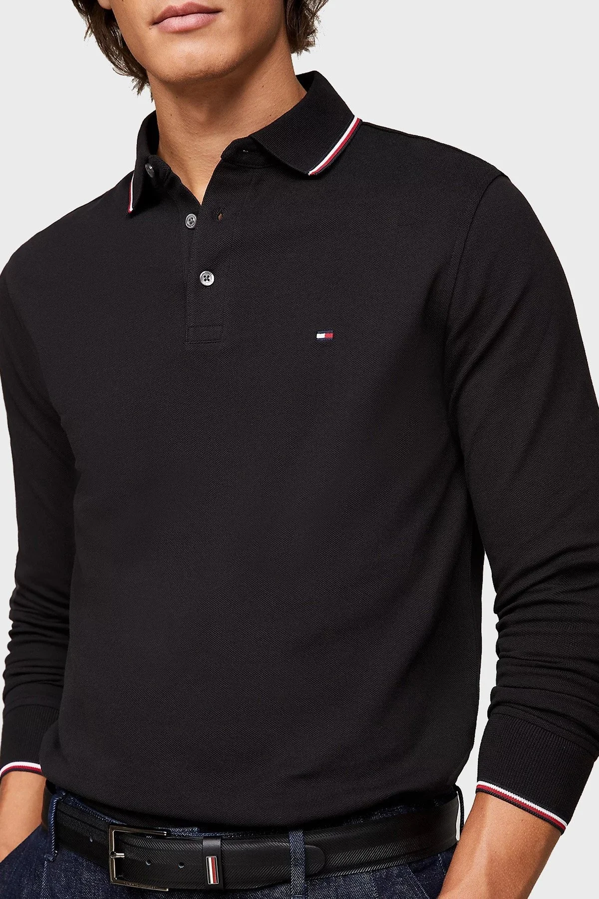 Tommy Hilfiger Organik Pamuklu Uzun Kollu Slim Fit Erkek Polo Yaka T Shirt MW0MW29543 BDS SİYAH - 3