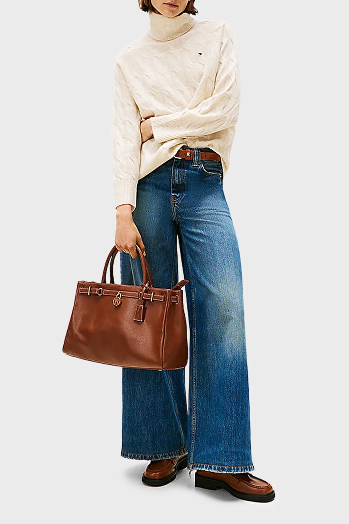 Tommy Hilfiger Örgülü Yünlü Relaxed Fit Balıkçı Yaka Bayan Kazak WW0WW46791 ADK BEJ - 2