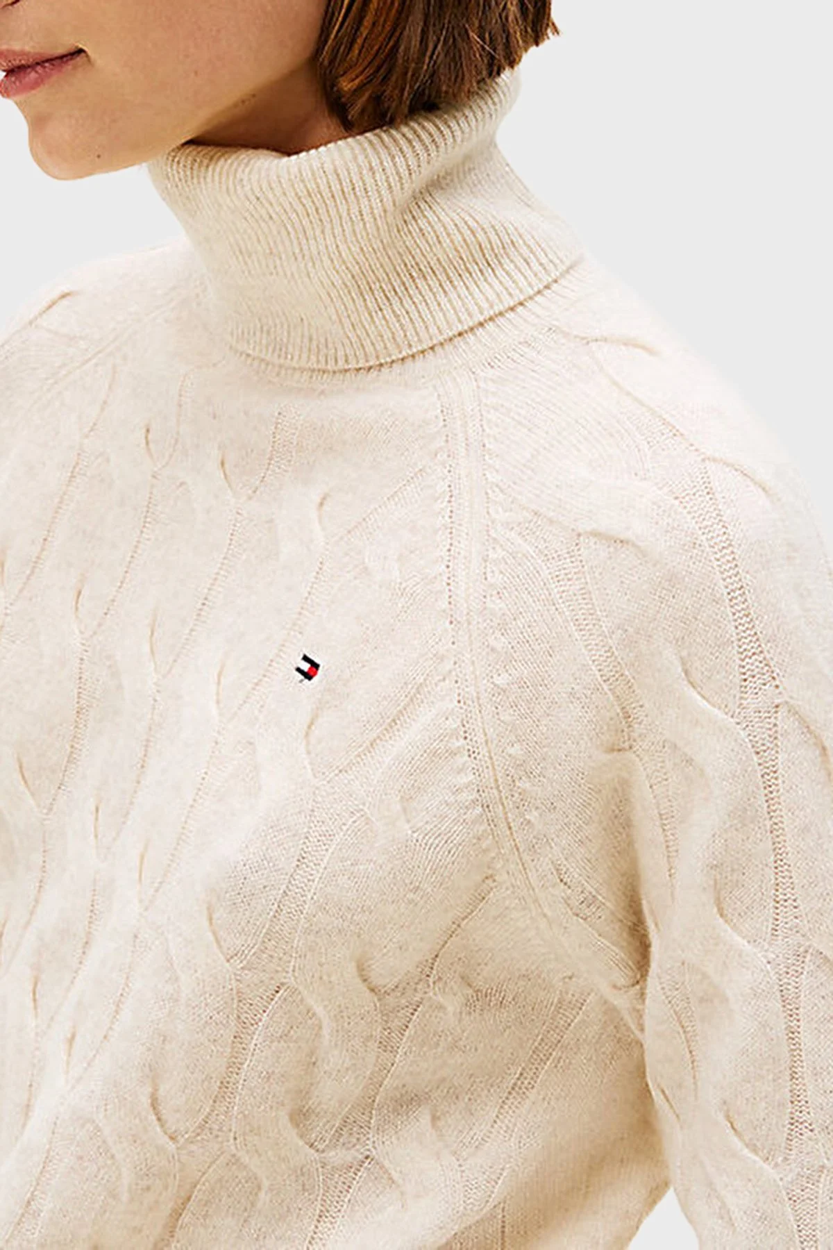 Tommy Hilfiger Örgülü Yünlü Relaxed Fit Balıkçı Yaka Bayan Kazak WW0WW46791 ADK BEJ - 4