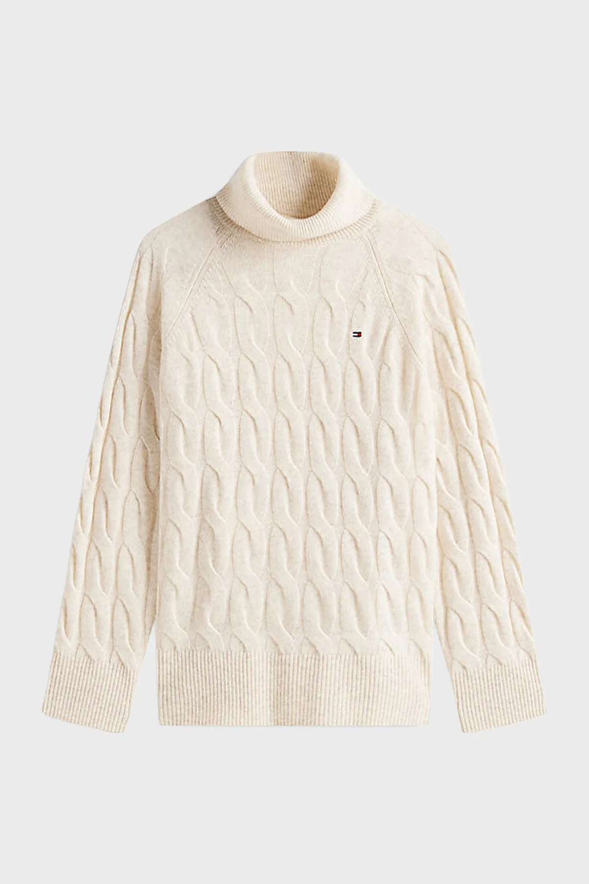 Tommy Hilfiger Örgülü Yünlü Relaxed Fit Balıkçı Yaka Bayan Kazak WW0WW46791 ADK BEJ - 5