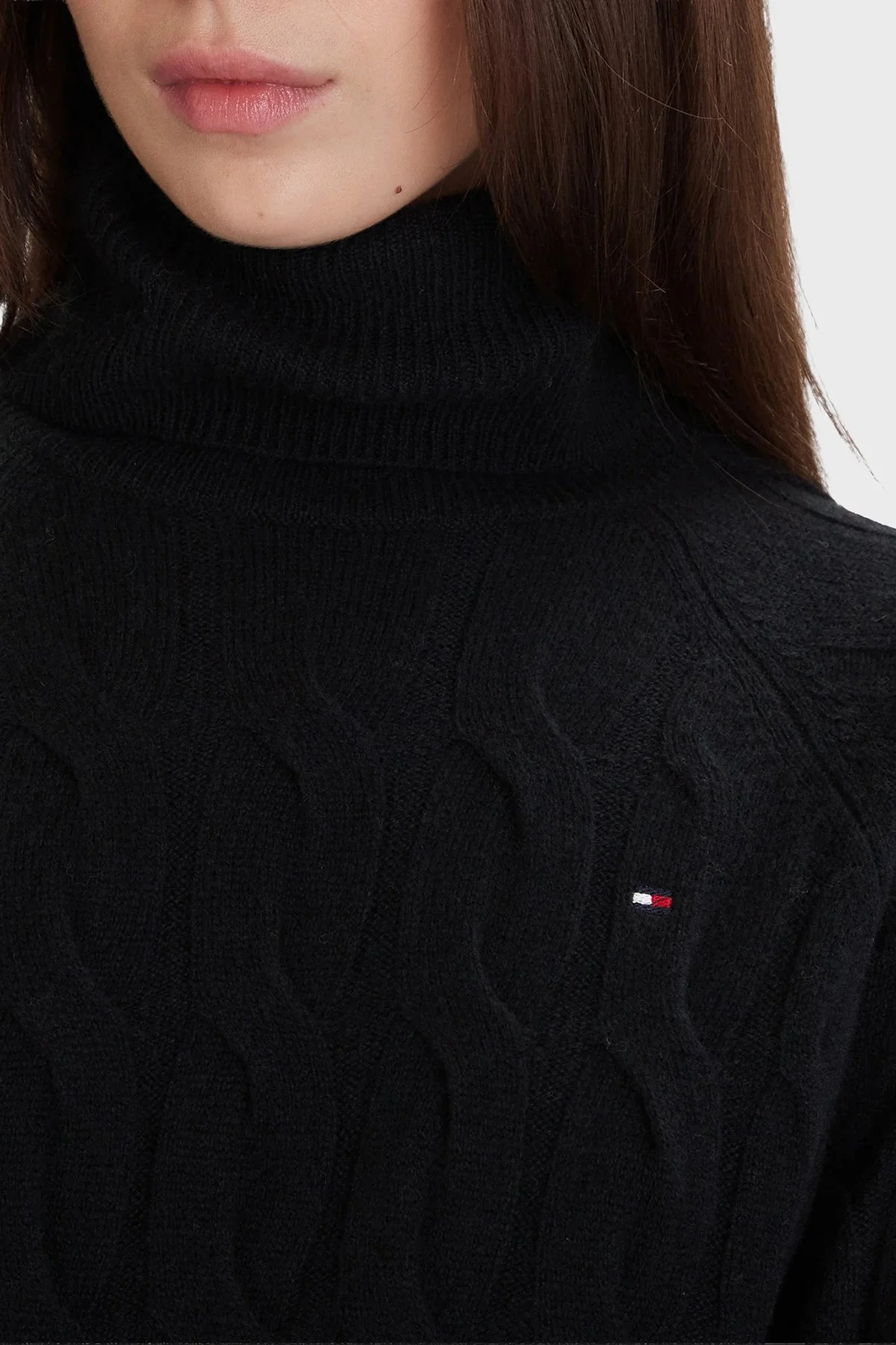 Tommy Hilfiger Örgülü Yünlü Relaxed Fit Balıkçı Yaka Bayan Kazak WW0WW46791 BDS SİYAH - 4