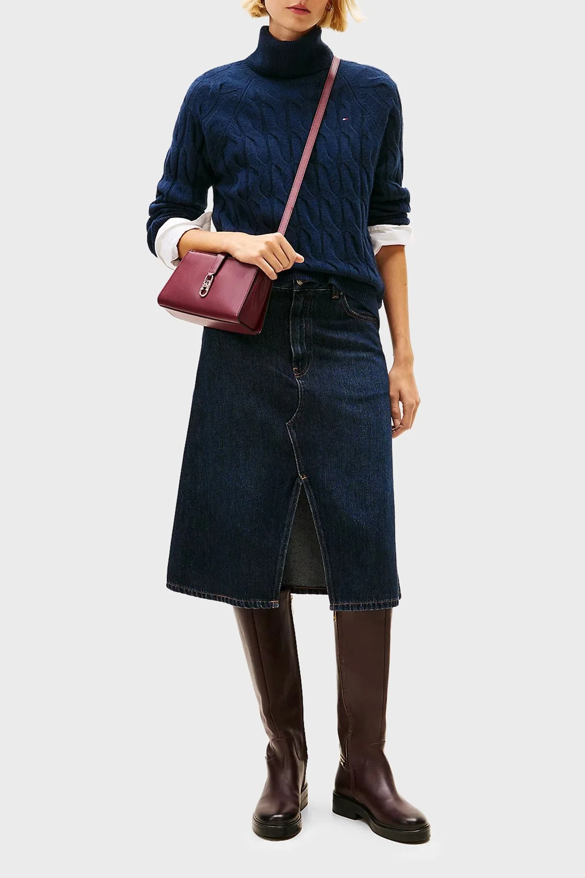 Tommy Hilfiger Örgülü Yünlü Relaxed Fit Balıkçı Yaka Bayan Kazak WW0WW46791 C1G LACİVERT - 2