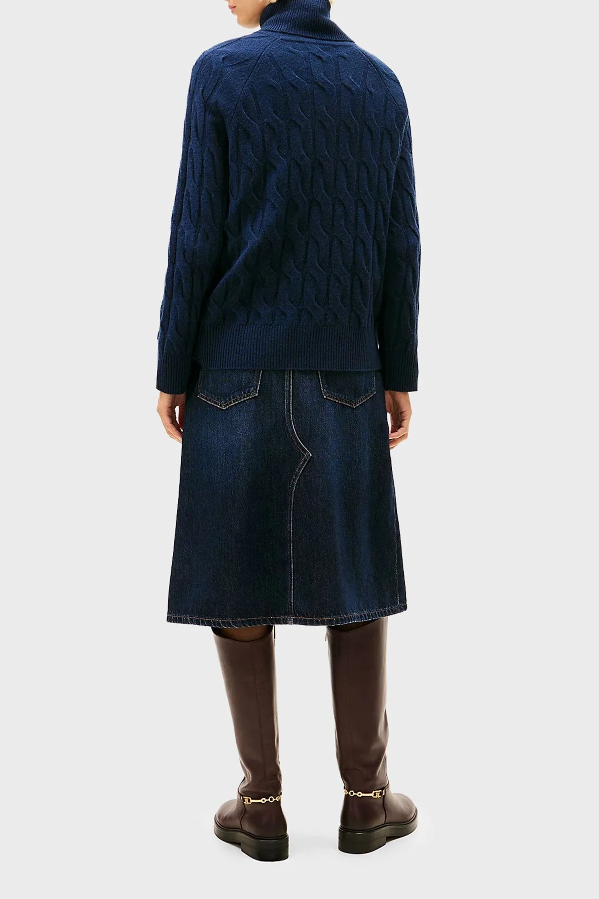 Tommy Hilfiger Örgülü Yünlü Relaxed Fit Balıkçı Yaka Bayan Kazak WW0WW46791 C1G LACİVERT - 3