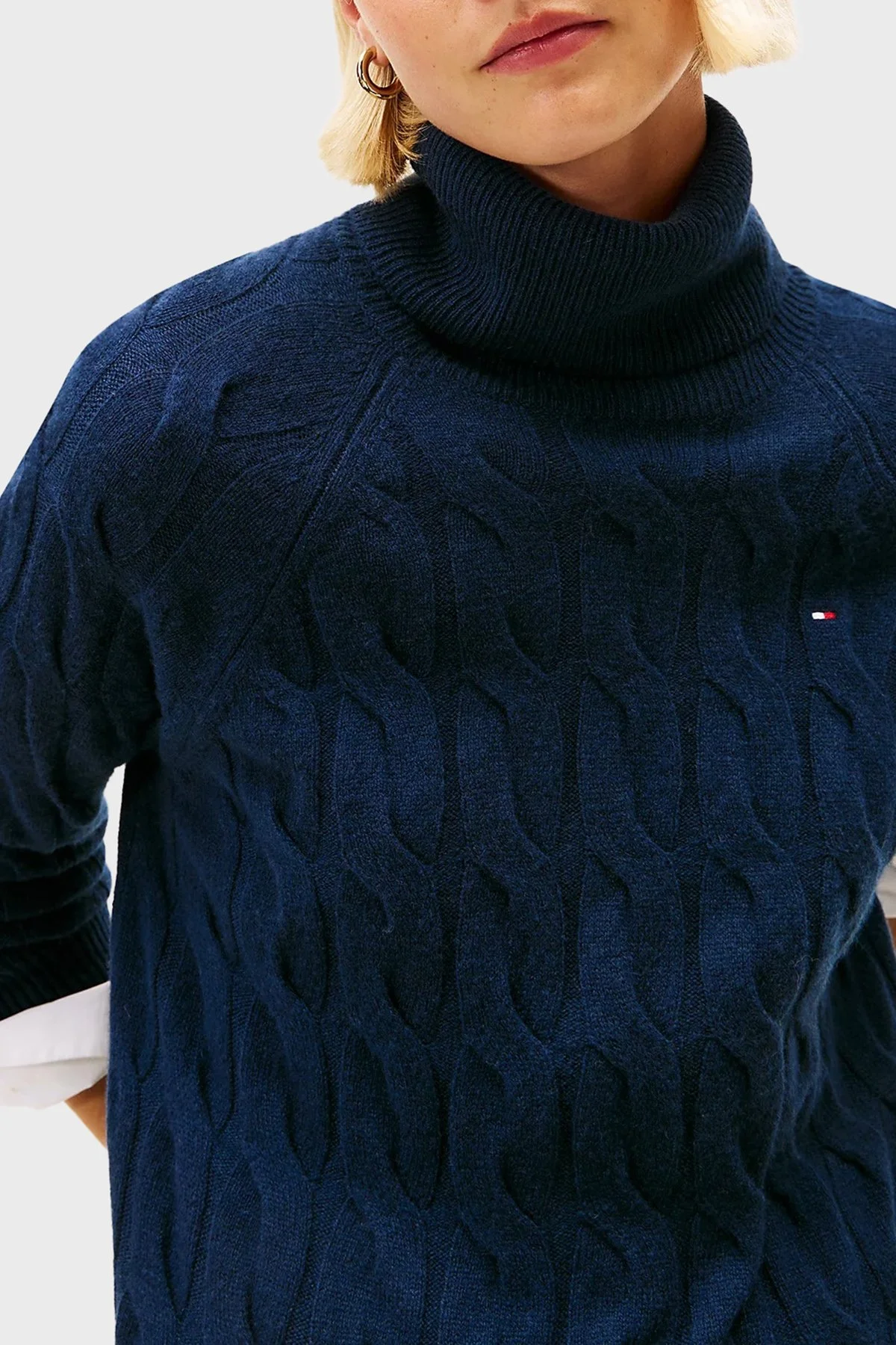 Tommy Hilfiger Örgülü Yünlü Relaxed Fit Balıkçı Yaka Bayan Kazak WW0WW46791 C1G LACİVERT - 4