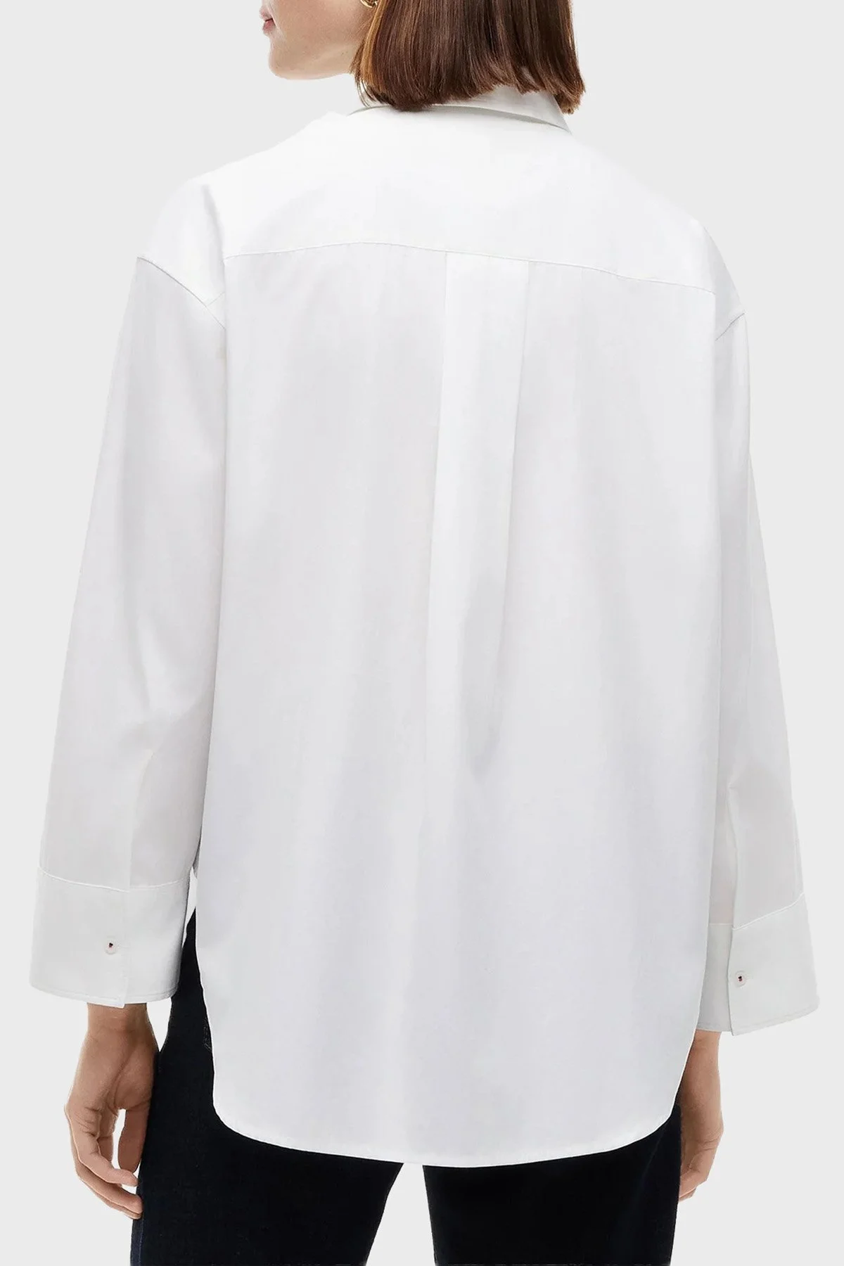 Tommy Hilfiger Oversize % 100 Pamuk Uzun Kollu Kadın Gömlek WW0WW51129 YCF Beyaz - 3