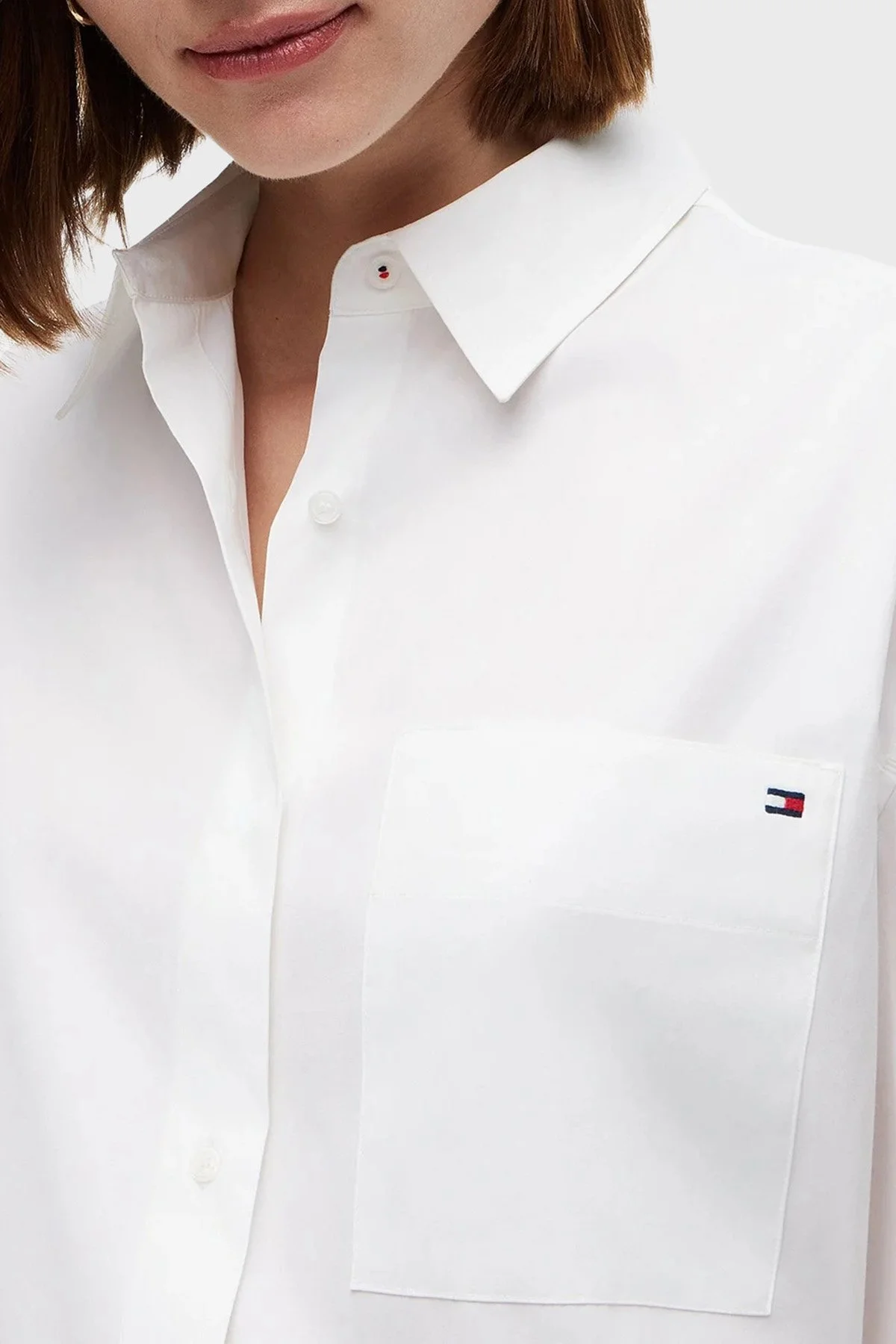 Tommy Hilfiger Oversize % 100 Pamuk Uzun Kollu Kadın Gömlek WW0WW51129 YCF Beyaz - 4