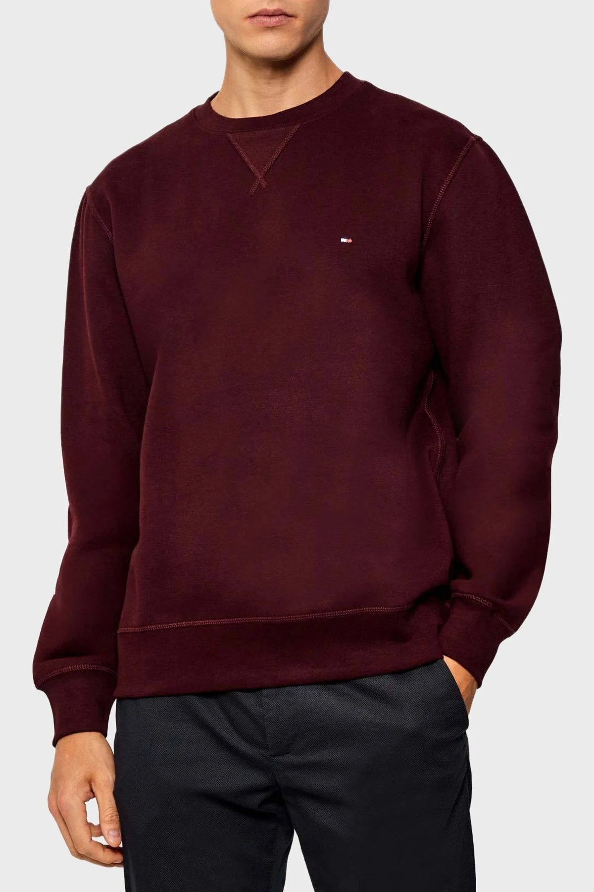 Tommy Hilfiger Pamuk Karışımlı Regular Fit Bisiklet Yaka Erkek Sweat MW0MW40000 XIH BORDO - 1
